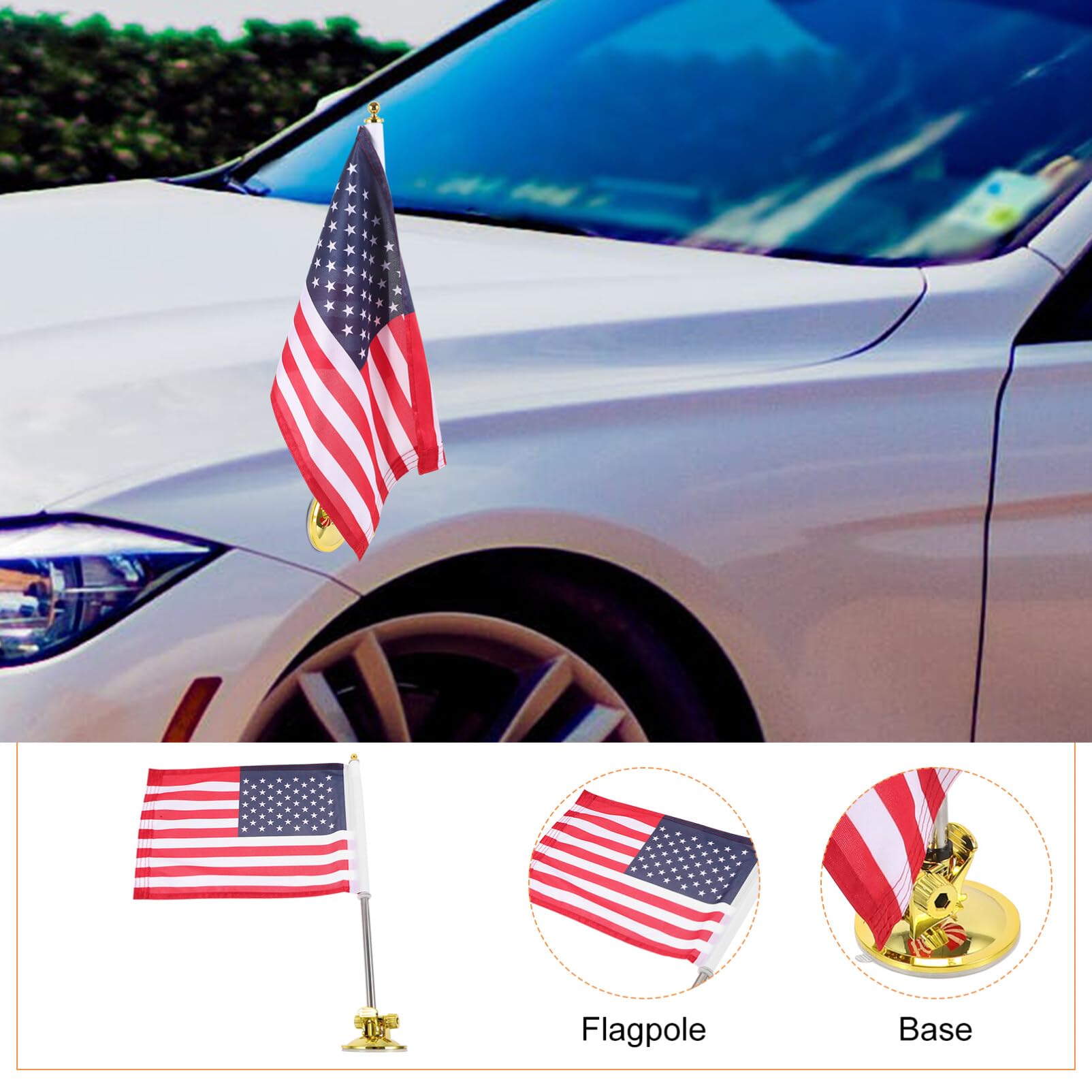 Set 2 Bandiere USA Con Asta A Ventosa Per Auto – Anley, Attacco Forte E Sbiadimento Zero