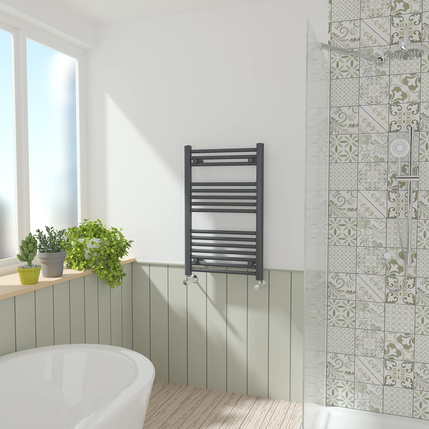 Nrg Anthracite Straight Central Heating Towel Rail Bathroom Heated Rad Radiators Ladder Warmer - 800×500Mm