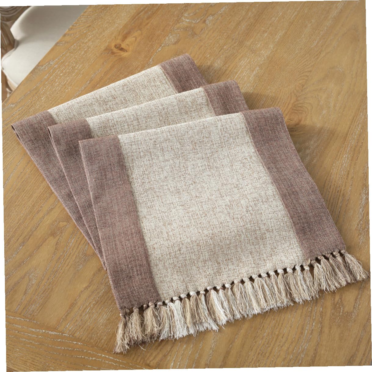 Generico Runner da Tavola Lavabile in Cotone Beige 38x240 Cm Doppio Strato e Frange Crea Un'atmosfera Calda e Romantica la Casa e Feste