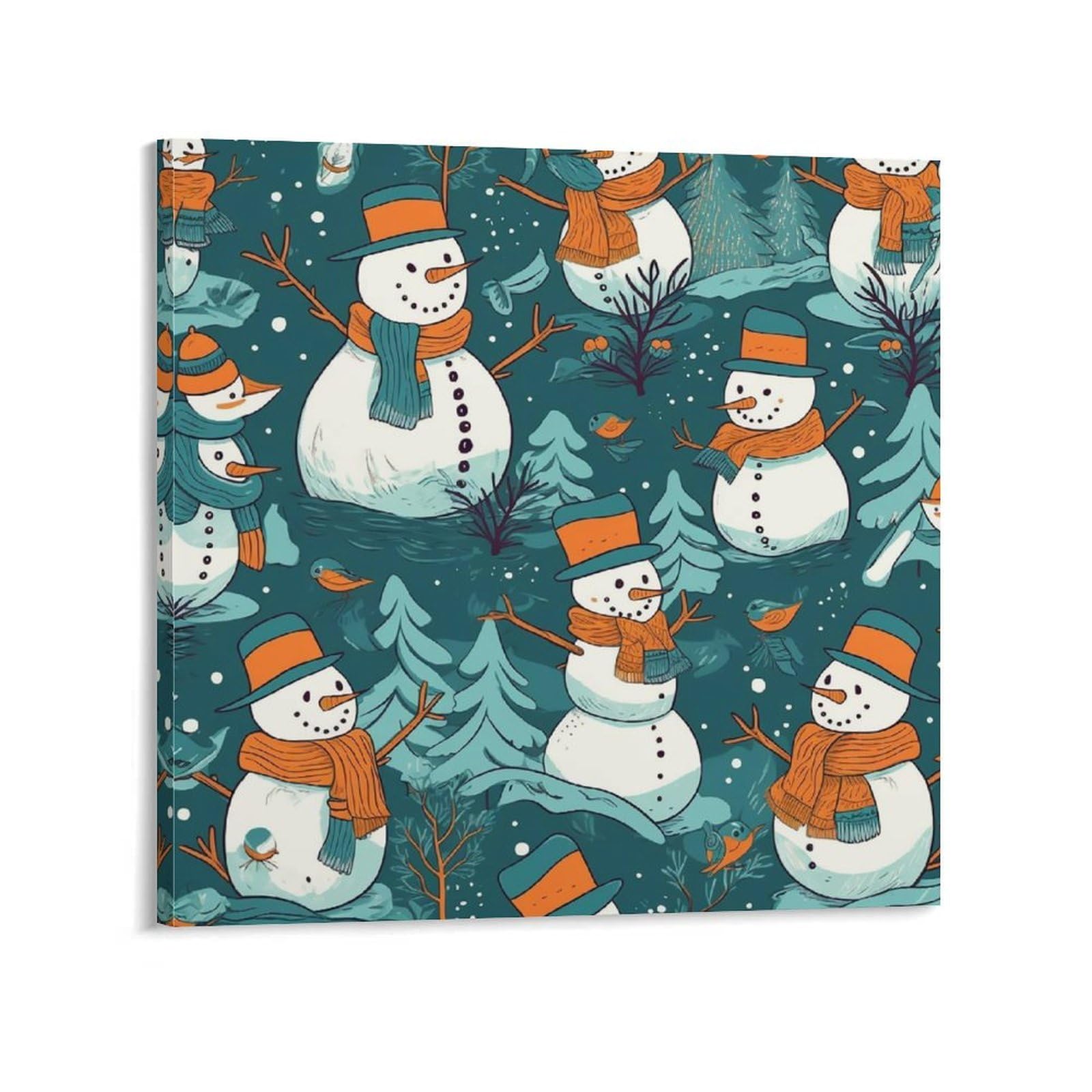 Snowman Pattern Canvas Wall Art for Bedroom 20x20inch(50x50cm) Canvas Prints Artwork for Walls Modern Picture Artwork Painting for Living Room Aesthetic Wall Paintings for Bathroom Kitchen Office Deco