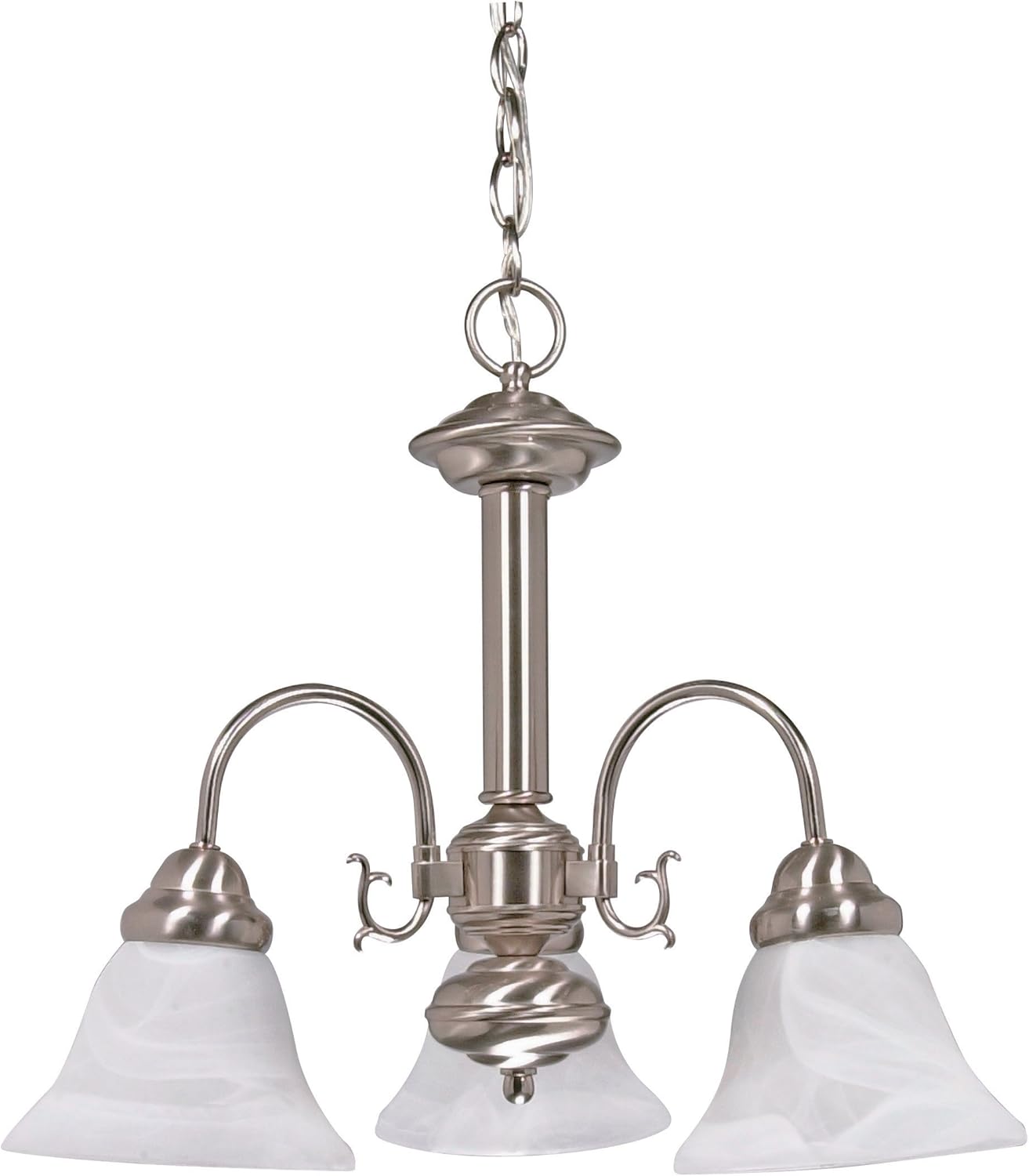 Nuvo Lighting Ballerina 3-Light Chandelier with Alabaster Glass Bell Shades, Brushed Nickel