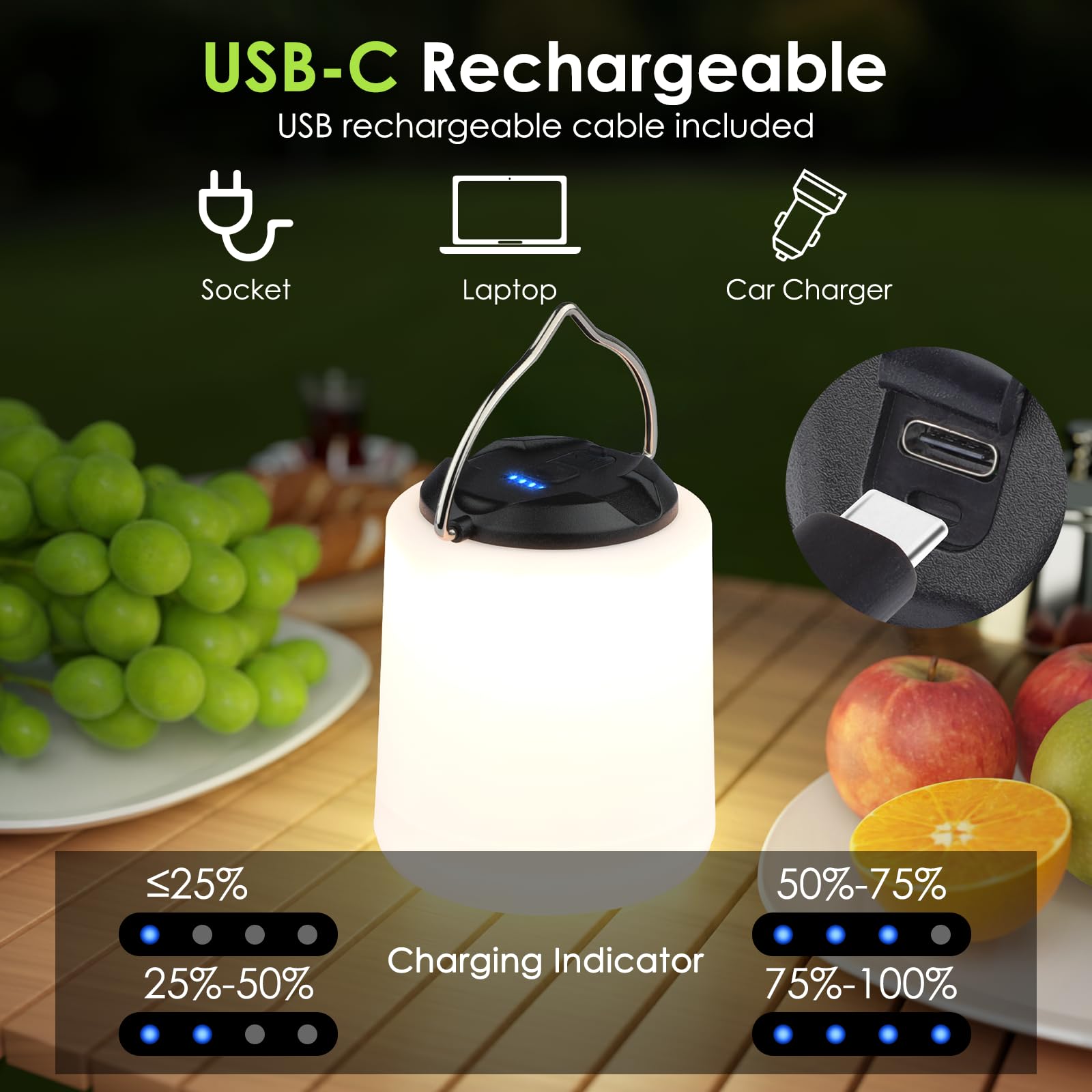 BOBKID LED-Camping-Laterne, wiederaufladbares Campinglicht, 4 Modi, Outdoor-Taschenlampen, Laternen mit 1000 lm, wasserabweisend, tragbar, Notfall-Licht für Hurrikan, Wandern, Survival-Kits, Schwarz