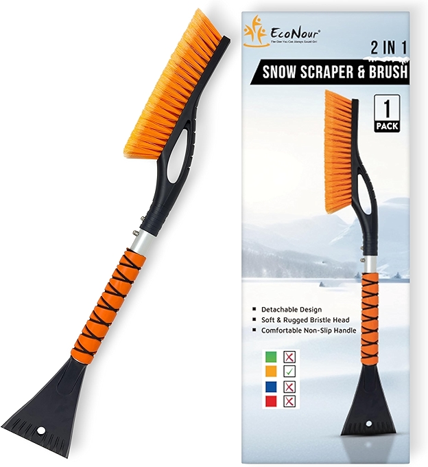 EcoNour 27 Inch Snow Brush with Detachable Scraper for Cars and SUVs