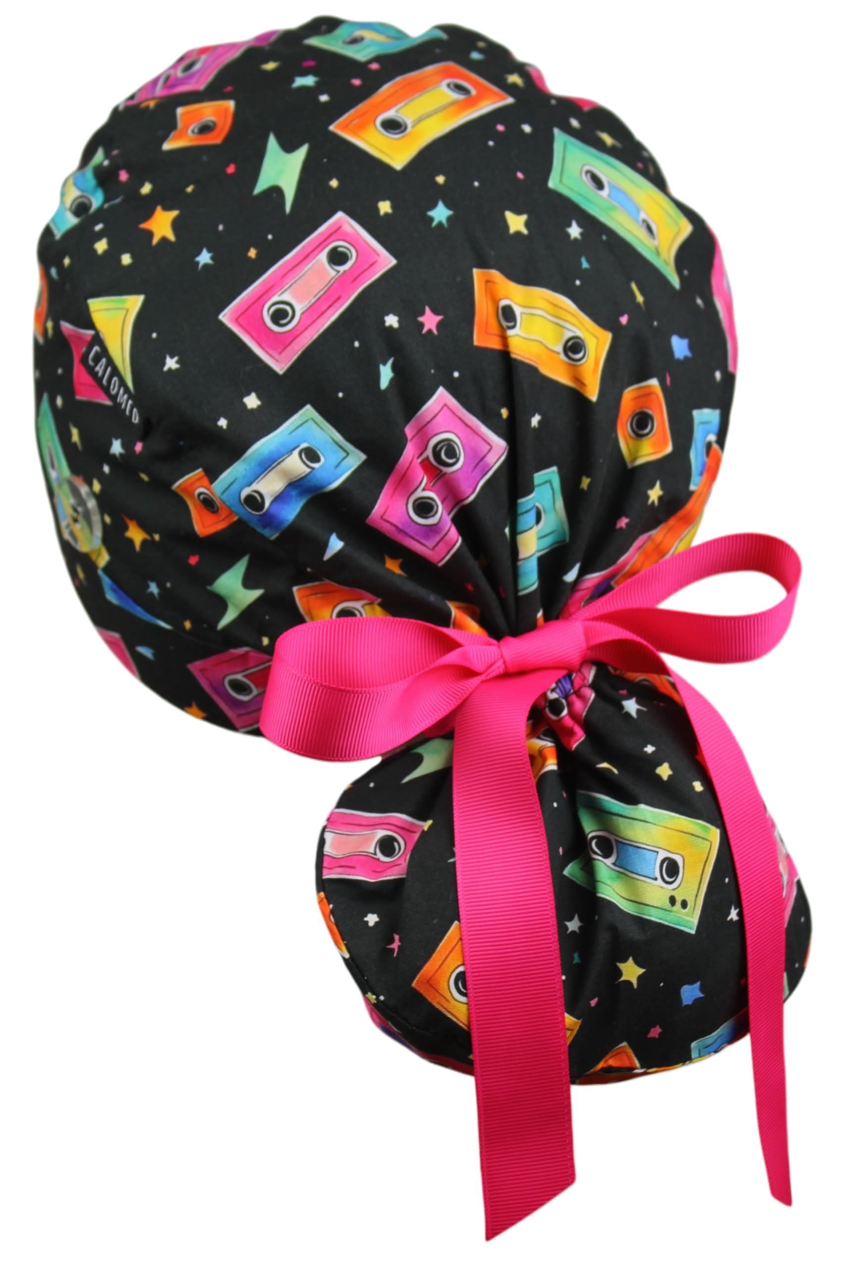 Scrub Cap for Women and Men, Ponytail Scrub Caps, Working Hat, Head Cover with Ribbon Ties and Buttons, Long Hair