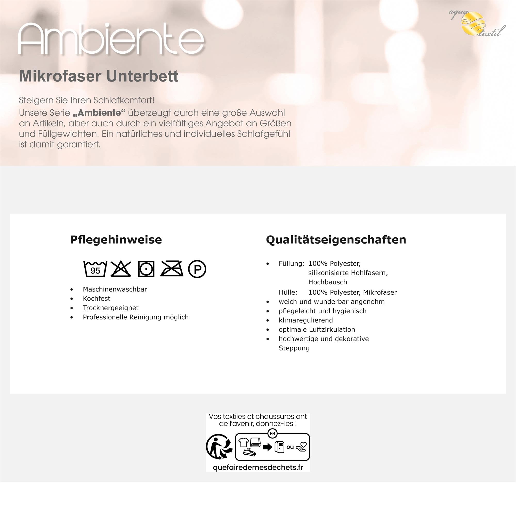 aqua-textil Ambiente Unterbett 140 x 200 cm weiß Mikrofaser Matratzenauflage Hohlfaser Füllung Auflage Matratzenschoner