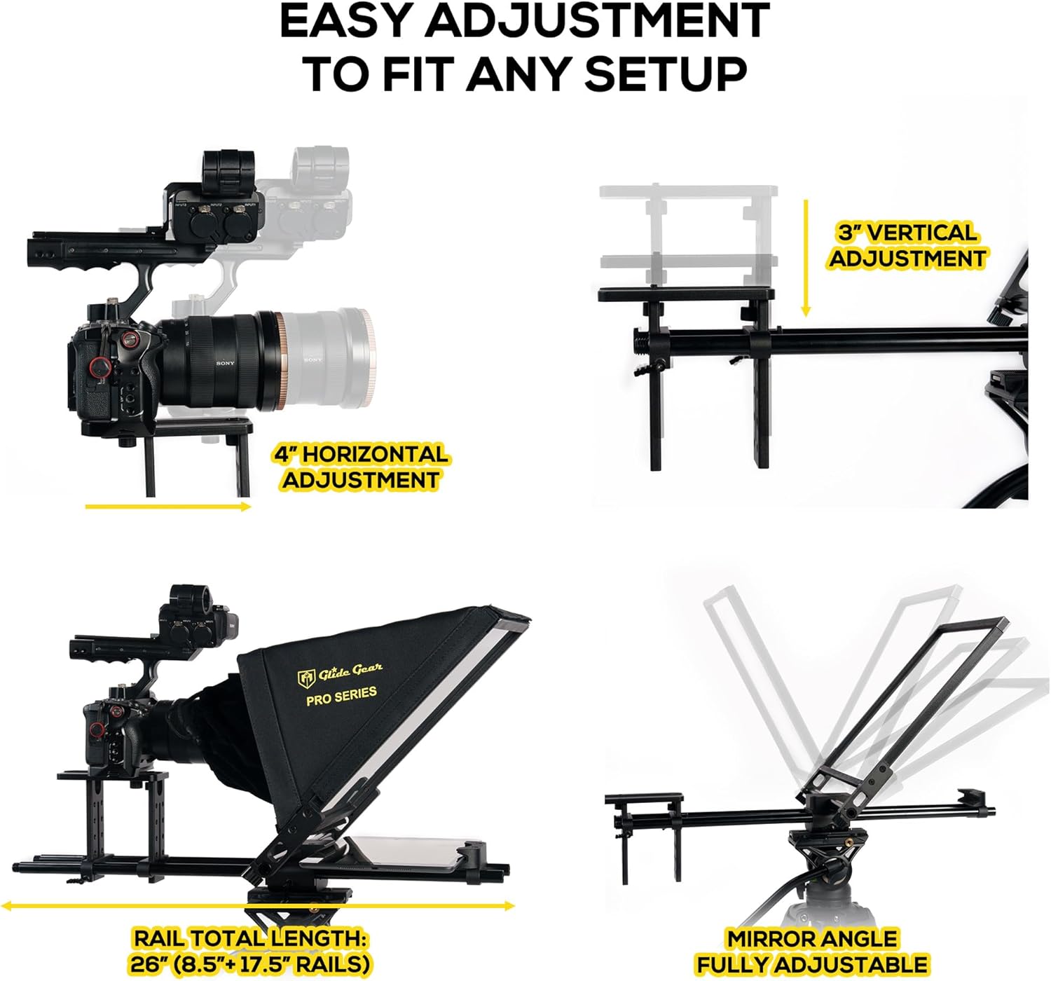 Glide Gear TMP 750 Teleprompter – All Camera & Smartphones, Tablets – 17" Glass, Hard Case, No Assembly