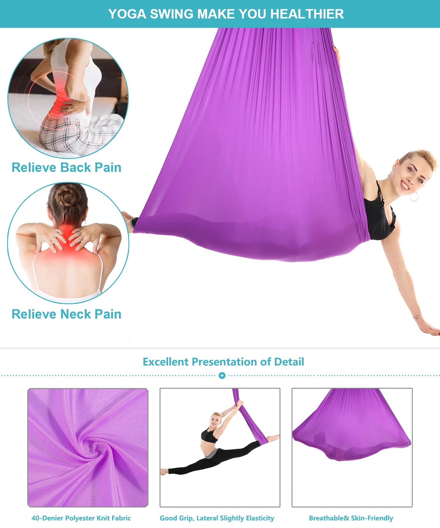 Yoga Set para Adultos, Accesorios de Yoga, Carga de 500kg, Incluye Hardware de Instalación Completo