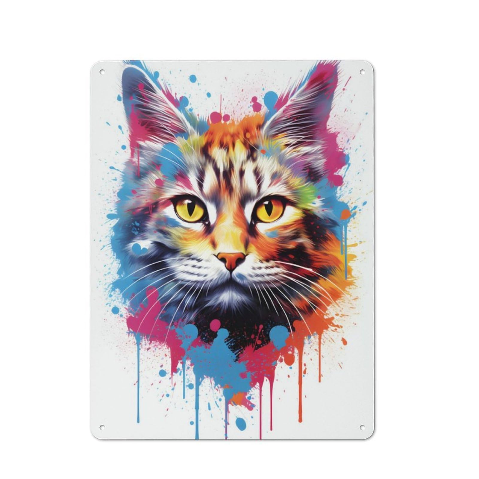 Junmoney Staring Cat In Colors Retro Tin Sign 40X30cm For Workshop Wall, For Home Interiors And Metal Sign Collectors