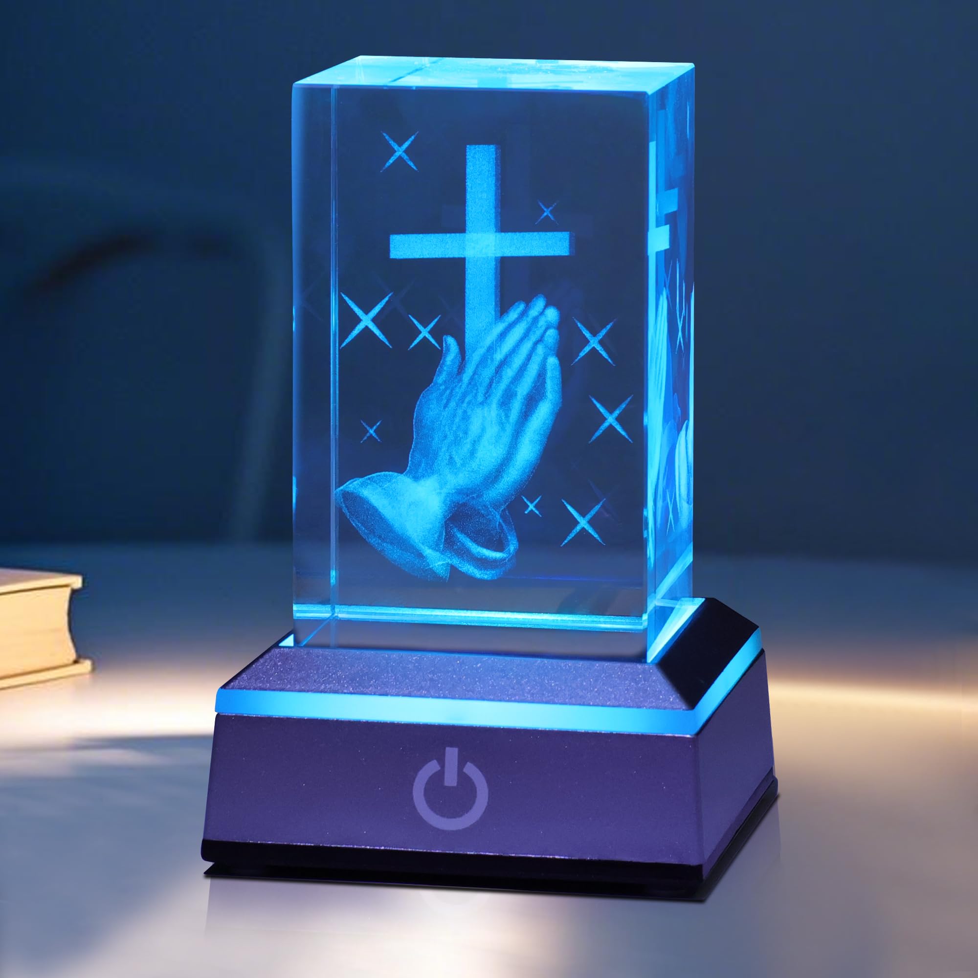 OkiyiD Jesus Cross Figurine, Cross Night Light, Christian Praying Gifts Lamp, Baptism Gifts for Boys Girls Women Unique, Christmas Birthday Gifts
