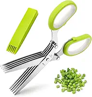 Tesoura de ervas X-Chef, tesoura multiuso de 5 lâminas para cozinha, cortador de ervas com tampa de segurança e pente de limpeza para cortar manjericão, salsa, aço inoxidável