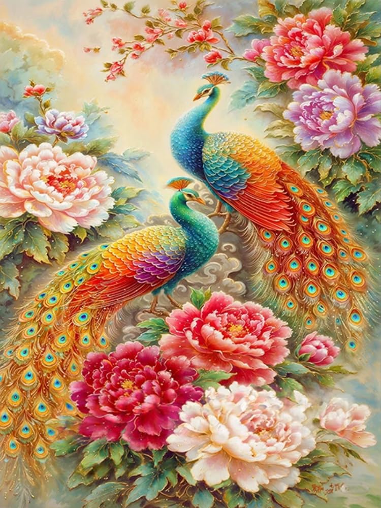 COKYIS Cross Stitch Kits for Adults Stamped 11CT Printed Cross Stitch Kit Peacock Counted Embroidery Kits for Beginner Wall Art Home Decoration 40x50cm