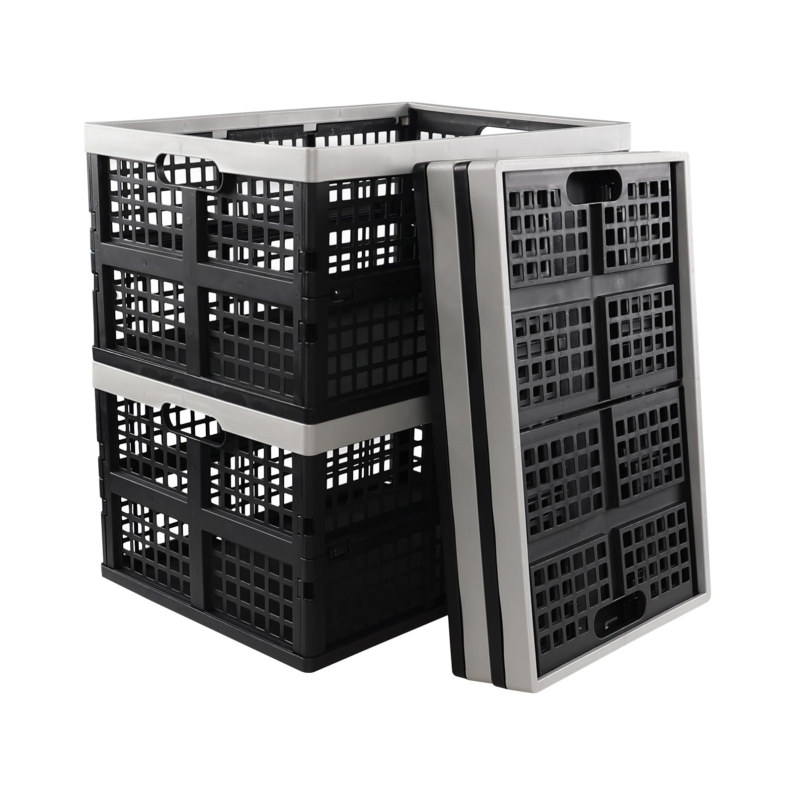 Joyeen 4-pack 42 Liter Collapsible Storage Crates, Large Plastic Folding Crate Basket
