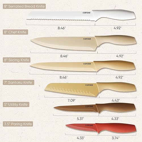 Miniatura 2 de CAROTE Juego de cuchillos de cocina de 12 piezas, juego de cuchillos de acero inoxidable con revestimiento creativo antiadherente, apto para