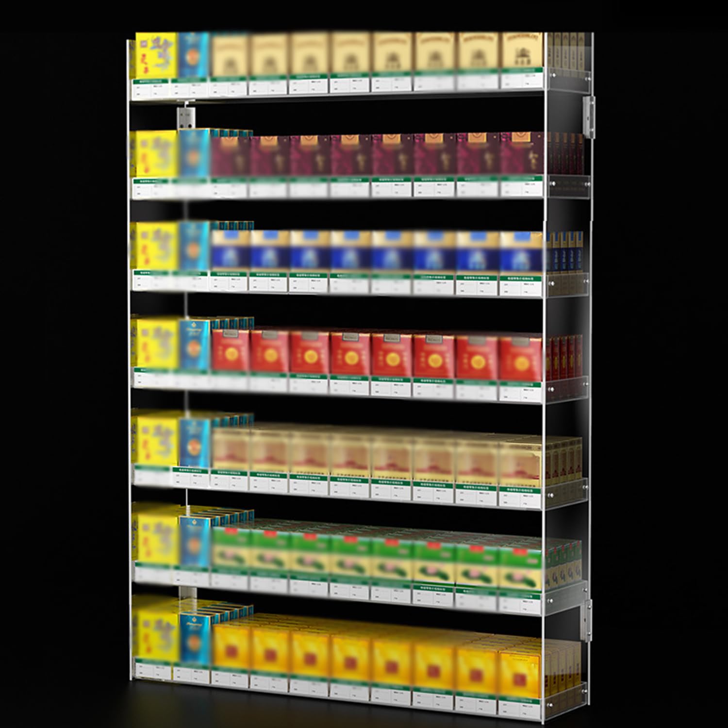 IEOWY Wall Mounted Acrylic Cigarette Display Rack, 7 Tiers Clear Storage Shelves, Retail Store Showcases, 13cm High, Resistent Cigarette Organizer for Easy Access and Visibility