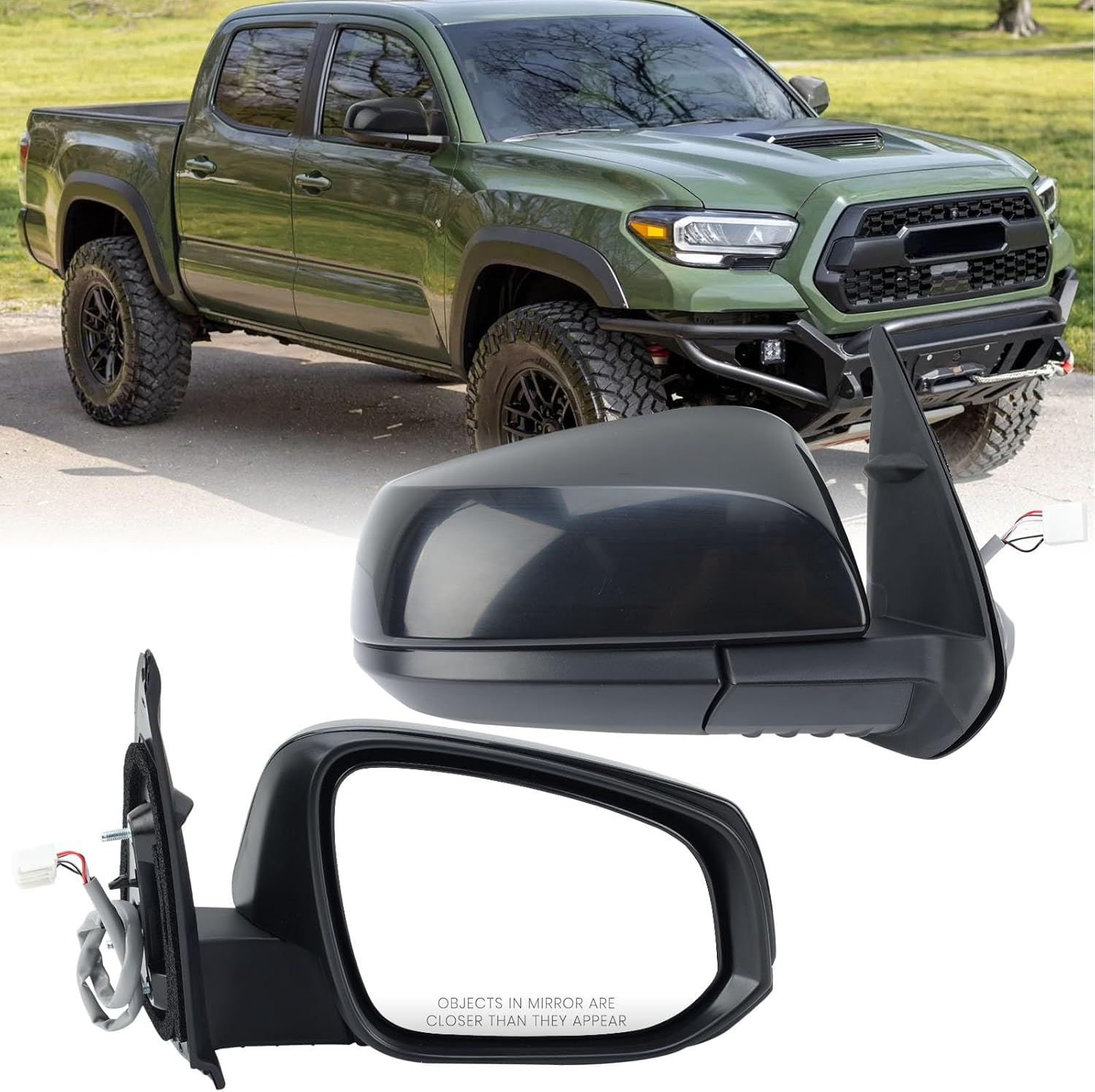 Passenger Side Mirror Compatible with Toyota Tacoma 2016-2025 Heated Manual Folding Paint to Match Rear View Mirror Replace 87910-04220 Black 5 Pins