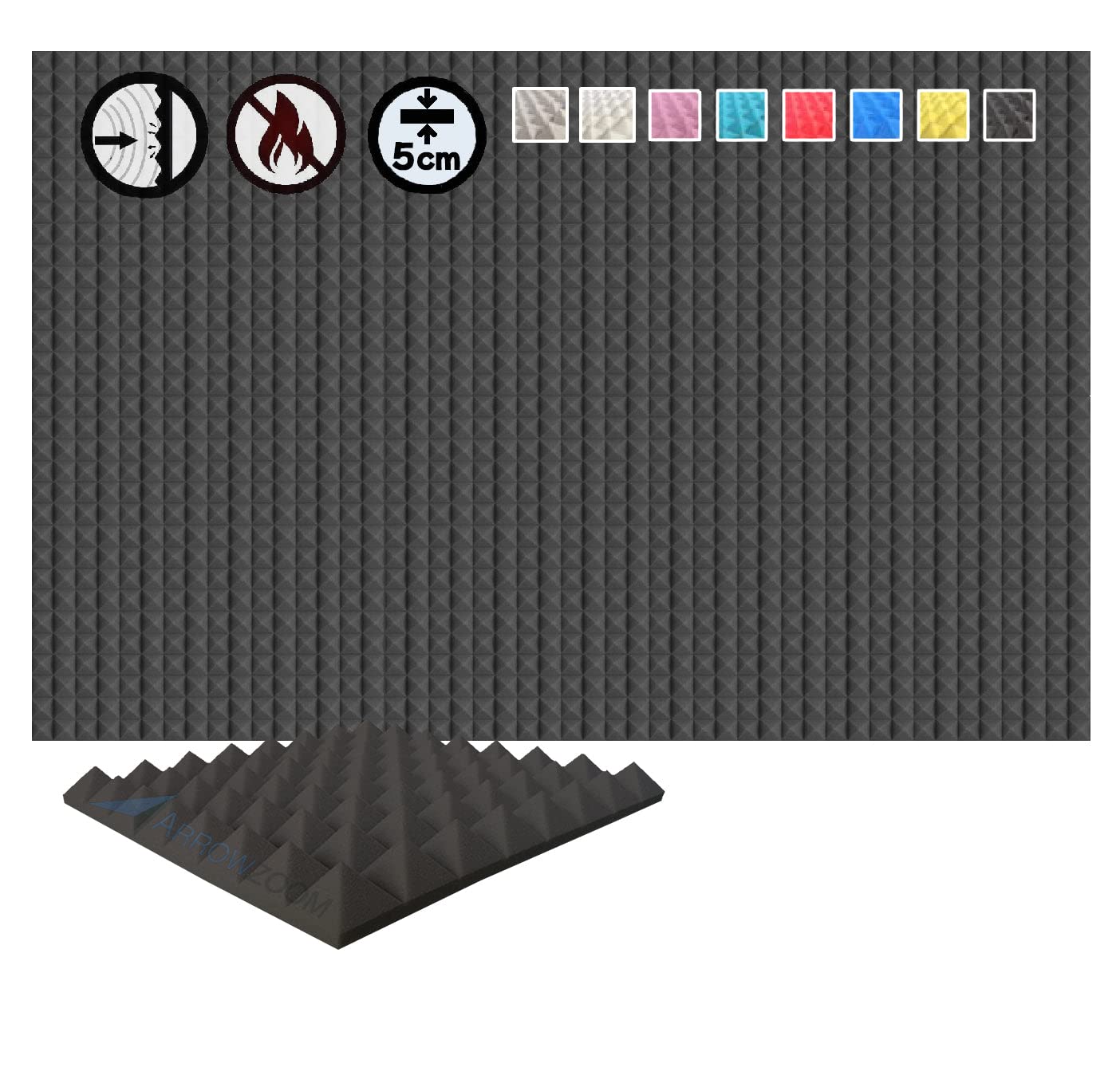 Arrowzoom 24 Panels acustico absorción sonido Pirámide 25x25x5cm Espuma acústica aislamiento acustico estudio de grabación Casas Estudios Azulejos Incombustibles Insonorizados AZ1034 PERLA BLANCA — view 17