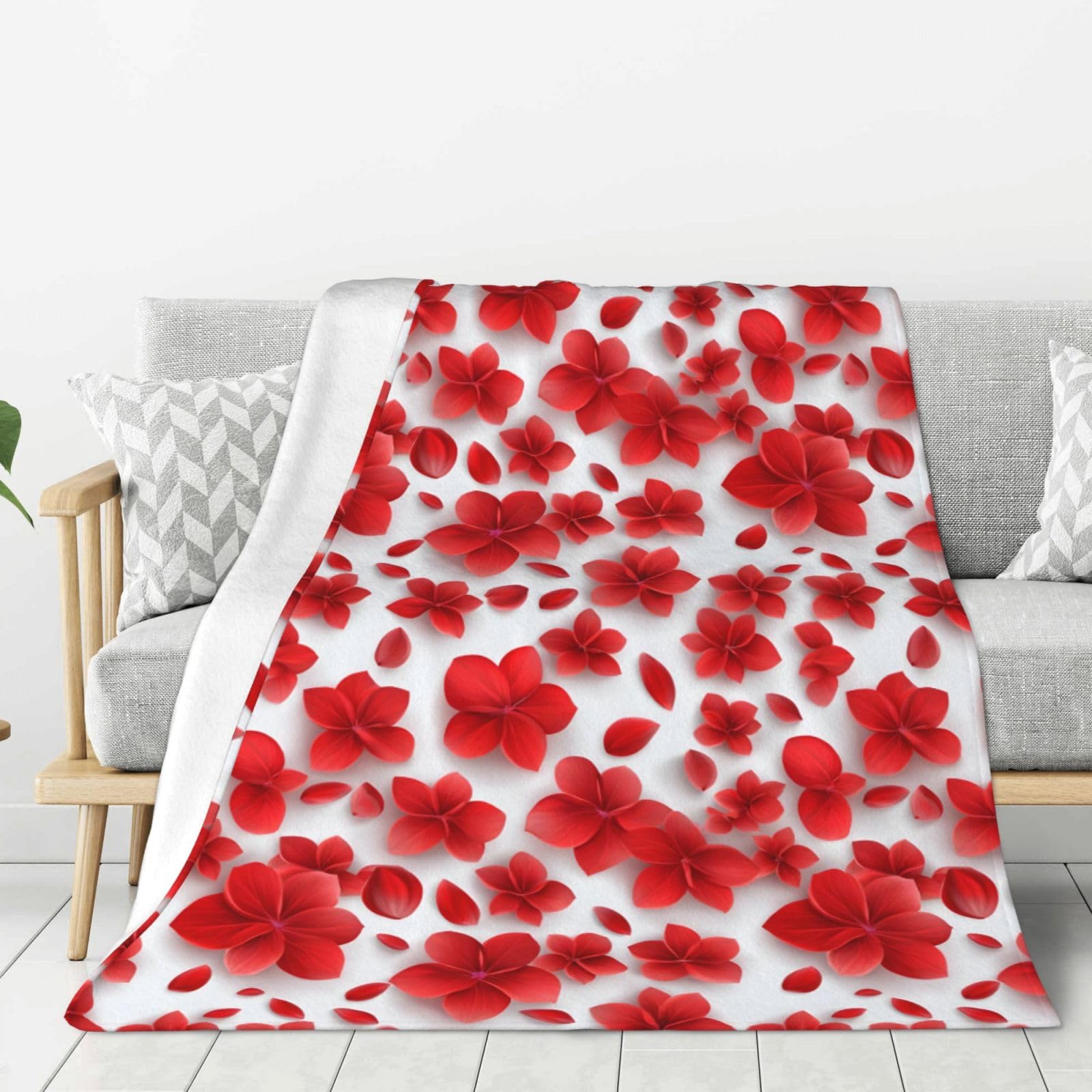 Grande couverture douce haut de gamme à motif floral rouge pour lit douillet