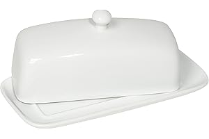 Now Designs Stoneware Rectangle Butter Dish with Lid, White 4.5 x 8 in