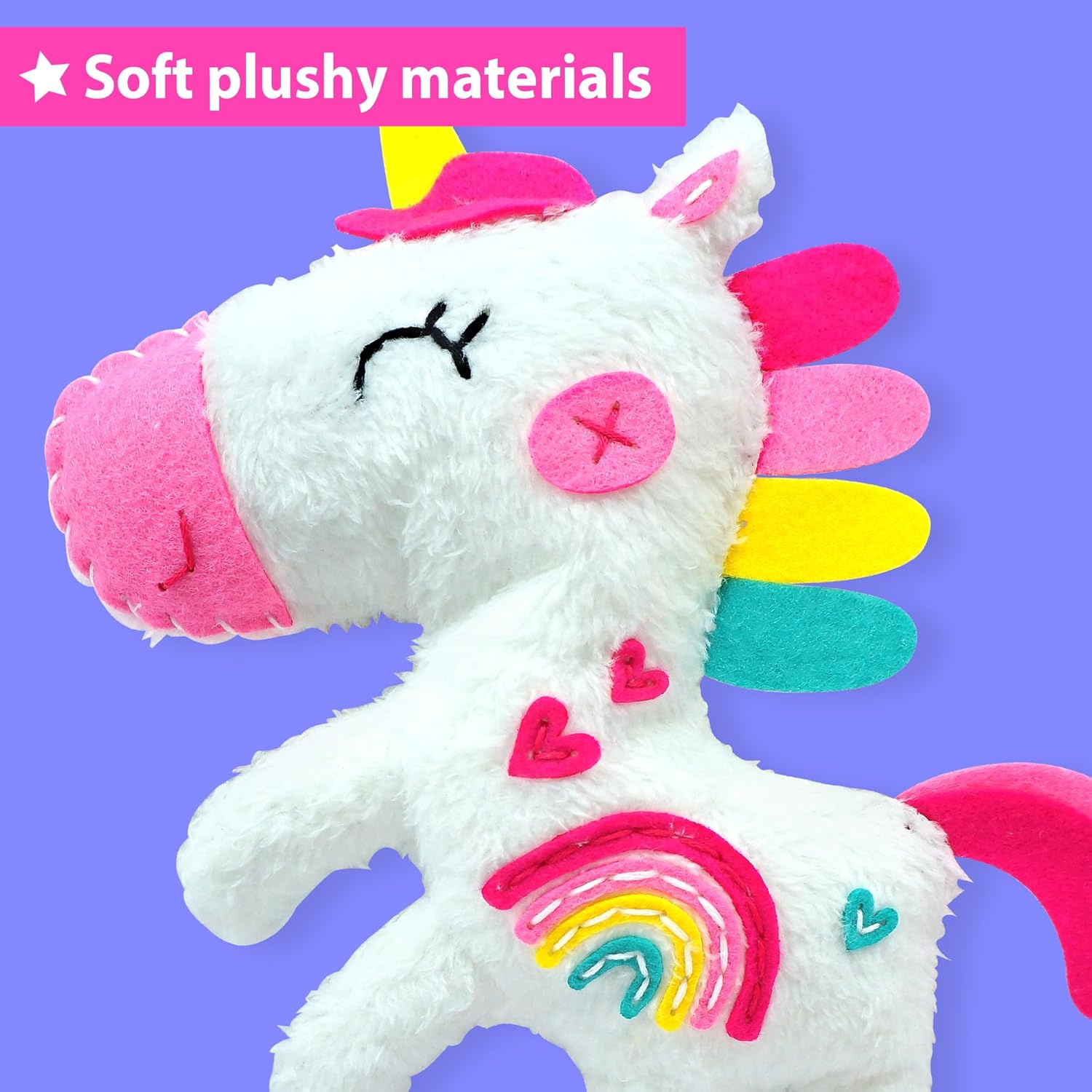 KRAFUN Unicorn Beginner Animal Sewing Kit for Kids Age 7-13 My First Art & Craft, Includes 3 Stuffed Animal Dolls Panda, Fox, Instructions & Plush Felt Materials for Learn to Sew, Embroidery