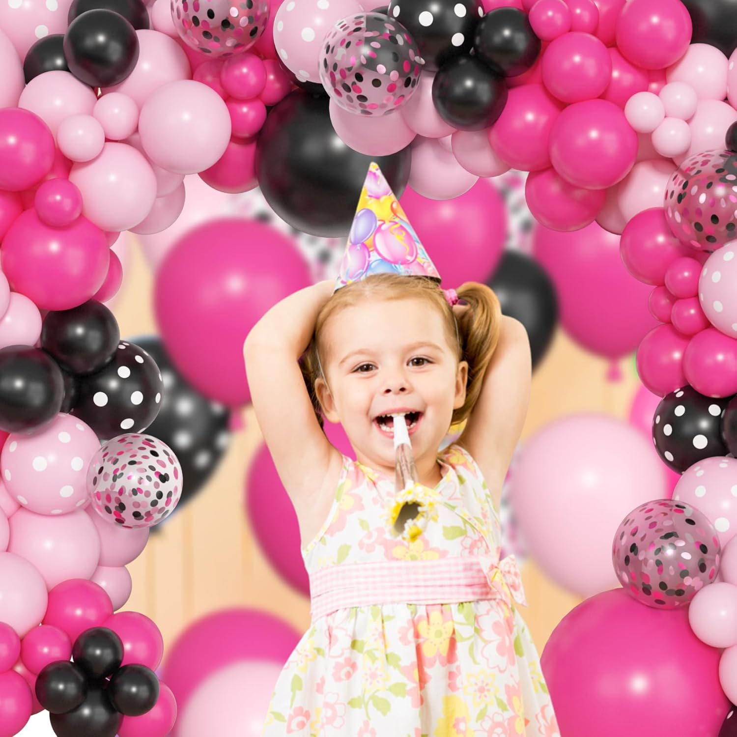 Amandir 153pcs Pink Black Balloon Garland Arch Kit, Different Sizes 18 12 10 5 inch Pink Black Latex Dot Confetti Balloons for Girl Cartoon Mouse Birthday Party Decoration - Image 7