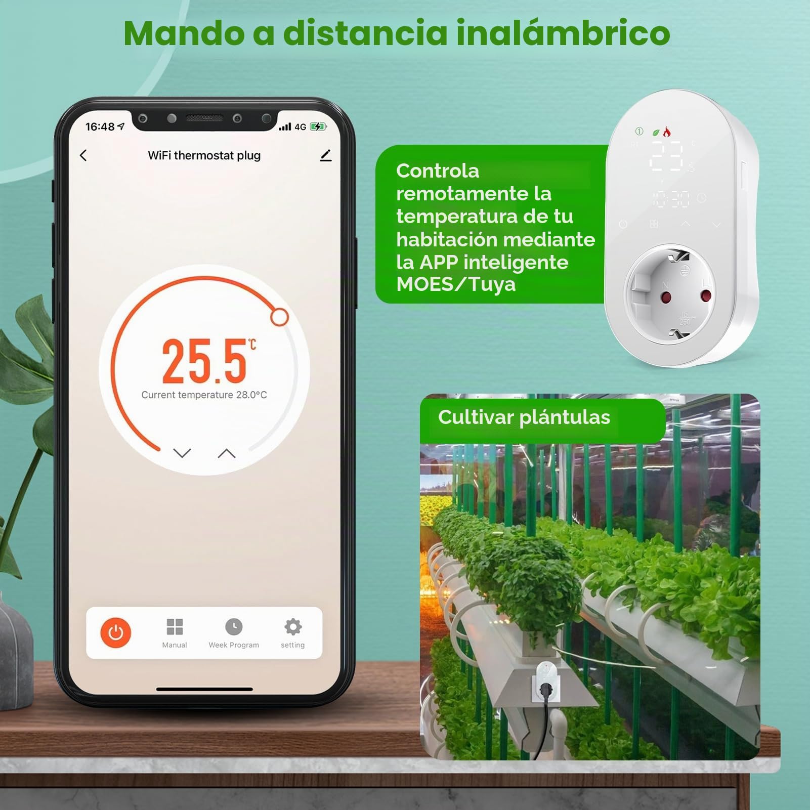 Jadeshay Termostato Digital Inteligente Enchufe de termostato Calefacción y Refrigeración 220V 16A Compatible con Alexa y Google Assistant Termostato para Reptiles Incubadora Invernadero (EU)