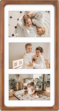 Golden State Art, 4x6 Collage Picture Frame - Solid Wood with Real Glass - Multi Picture Frame for 3 4x6 Photos or One 7x14 Print - Rounded Corner Design - Collage Wall Decor - Brown