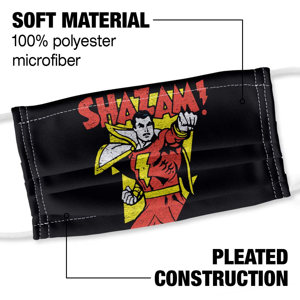 Popfunk Justice League Shazam! In Bolt 1-Ply Reusable Face Mask Covering with Adjustable Nose Wire, Unisex