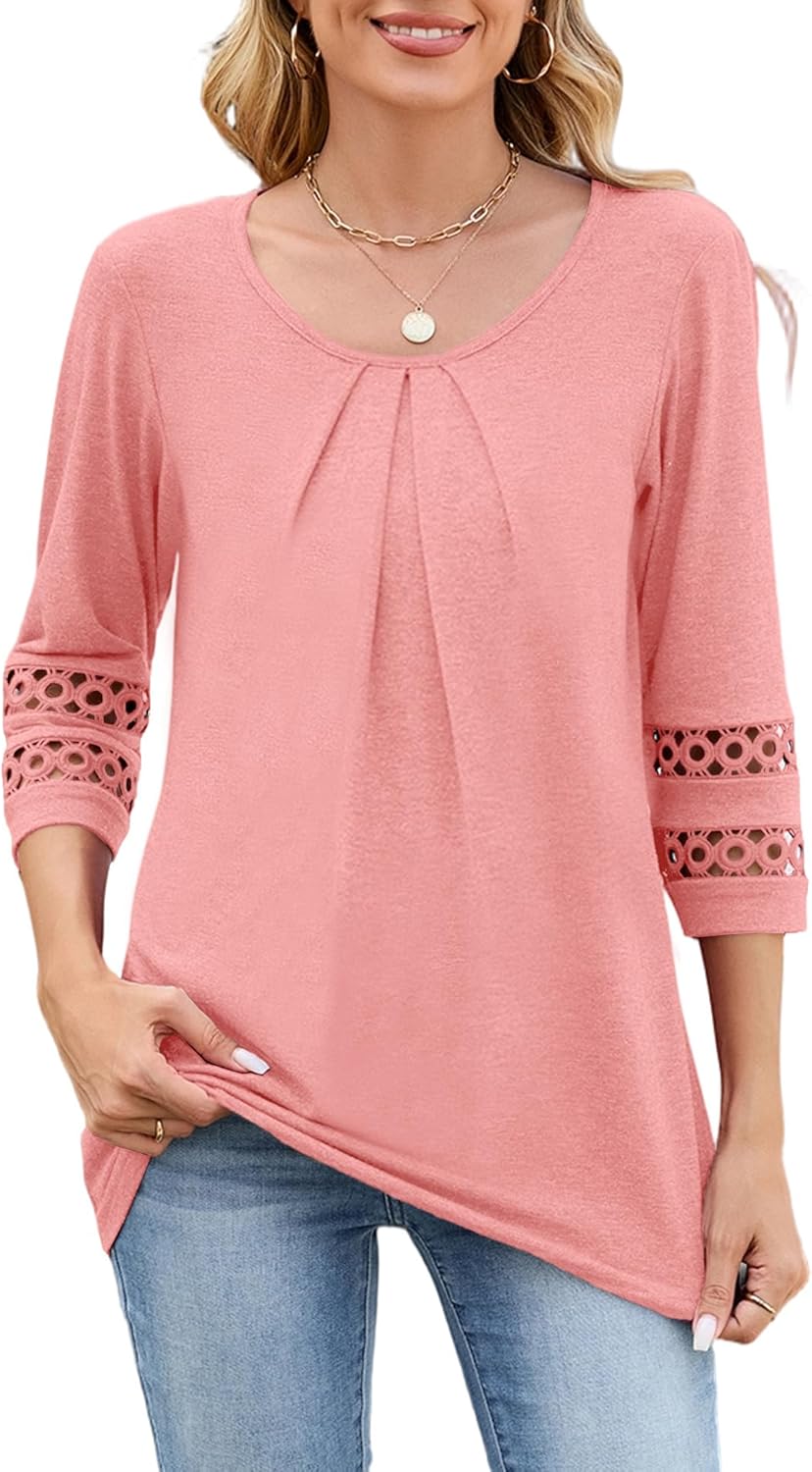 JomeDesign Womens Tops 3/4 Length Sleeve Casual Blouses 2025 Trendy Round Neck T Shirts Summer Clothes - Image 3