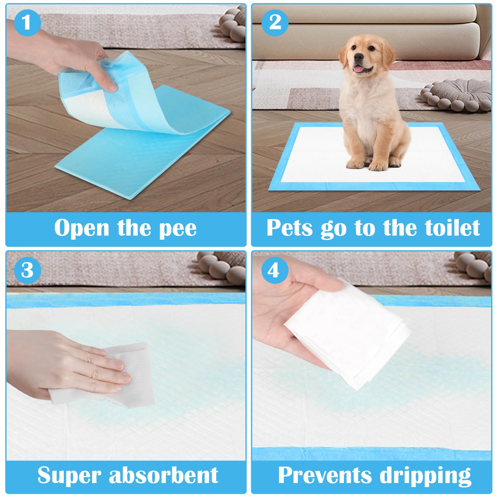 50 Stück PIPI Matten für Hunde, 60X90cm Trainingspads für Welpen, Wickelunterlagen Einweg, 5-lagiges Auslaufsicheres Schnell Trocknender, Einmalunterlagen Inkontinenzunterlage