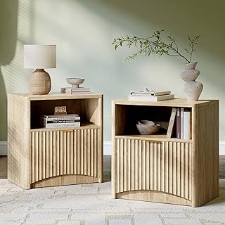 Evermagin set of two natural oak fluted bedside tables