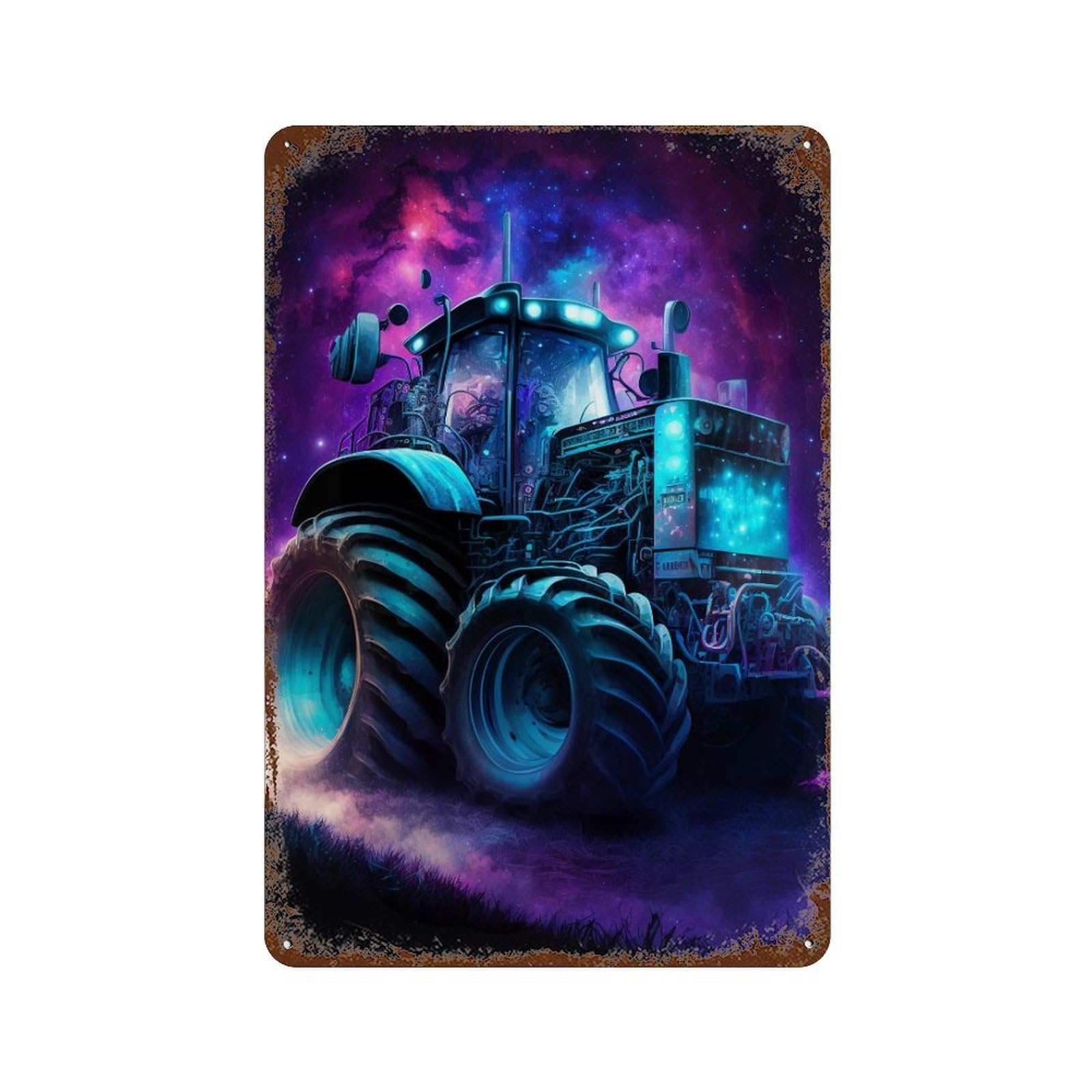 Galactic Tractor Adventure-8 11.8"x7.9" Distressed Metal Wall Sign, Shabby Chic Decor for Office, Studio And Wall Decor
