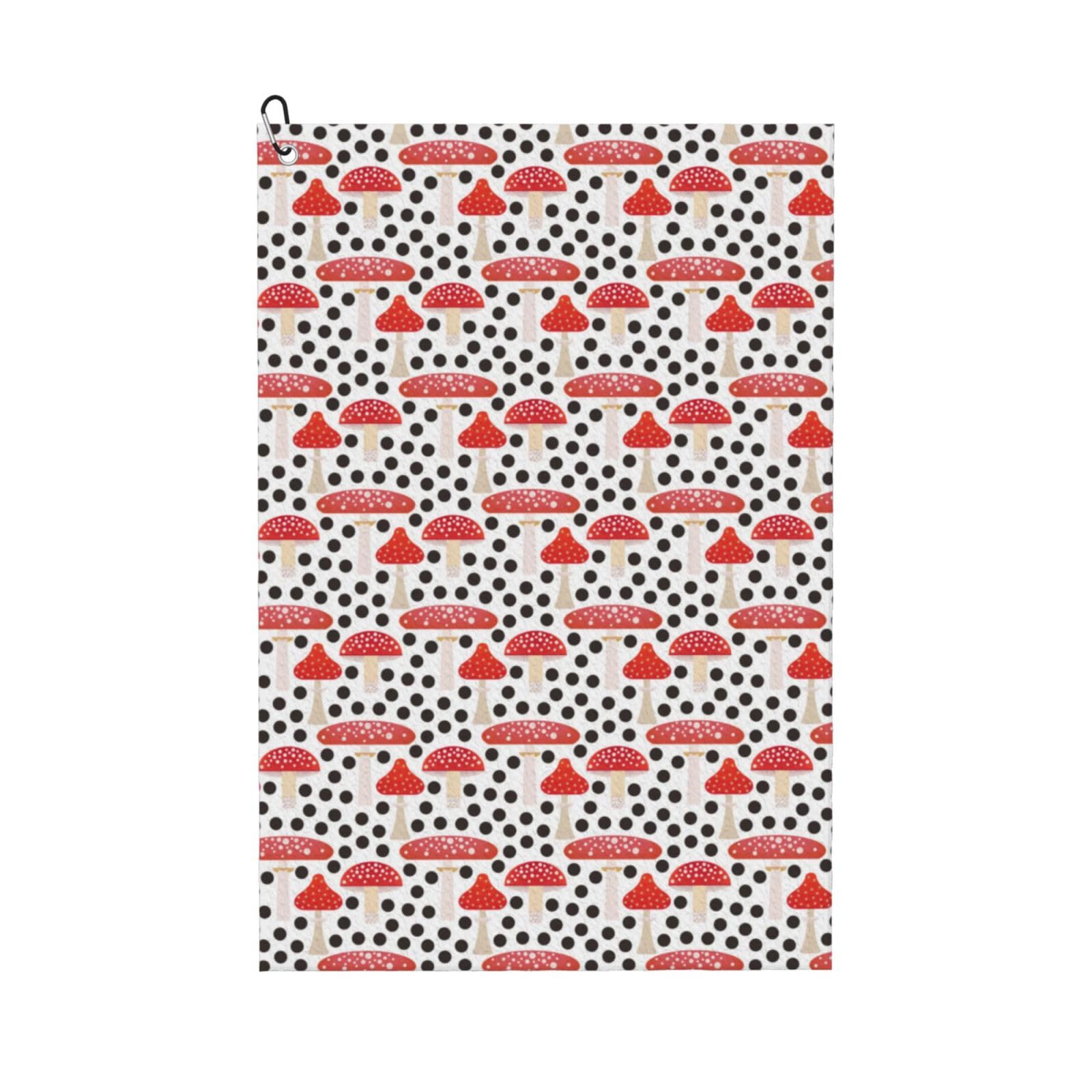 AOOEDM Mushrooms Print Golf Towel with Carabiner Clip Absorbent Microfiber Golf Towel for Cleaning Golf Ball Club Putter Iron for Golf Bag Trolly Belt Loop 16" X 24"