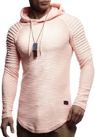 Leif Nelson Mens Long Bodyfit Hooded Sweatshirt | Modern Stylish Longsleeve Hoodie Pullover Tee