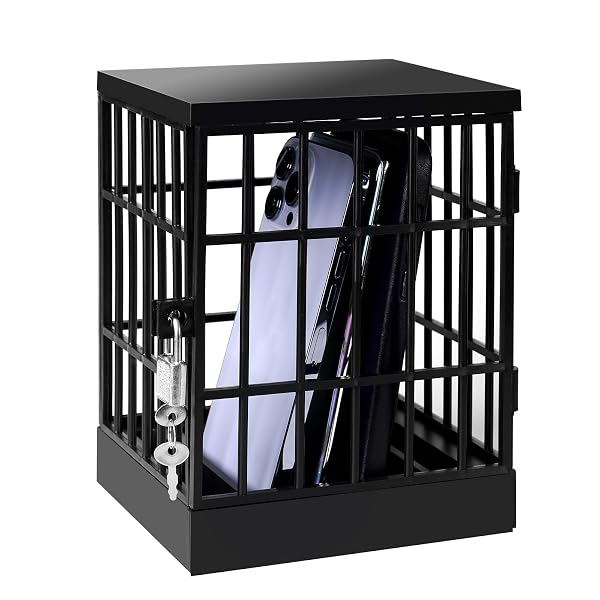 Gemaxvoled Cell Phone Jail Lock Box, Mobile Phones Prison Lockable Cage for Classroom Fami...