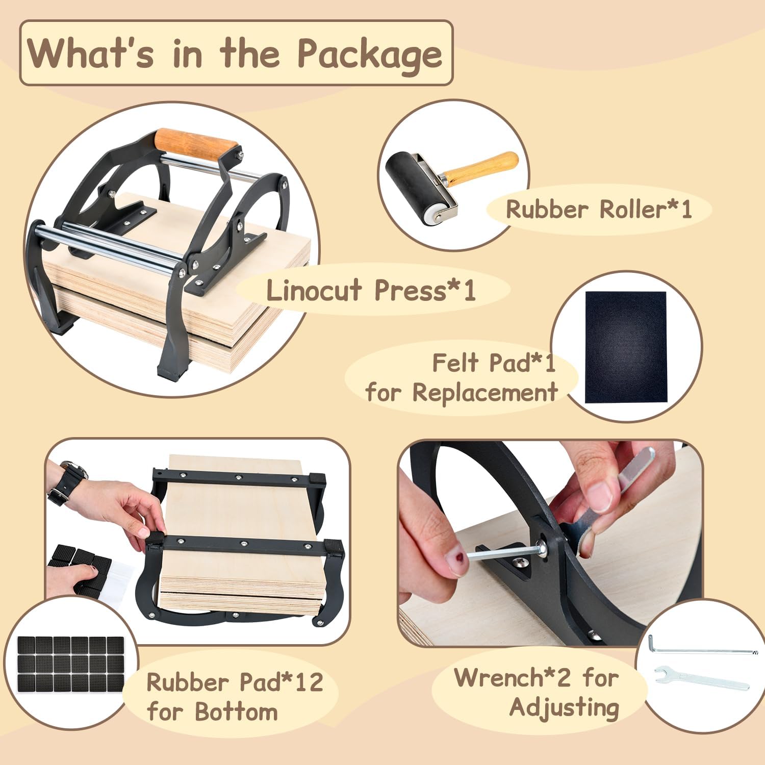TOPOWN Linocut Press Machine, Printing Hand Lever Press Machine, Linocut Manual Printmaking Machine, A4 Size Lever Printmaking Press Machine with Felt Pad for Blocks up to About 25mm Thick