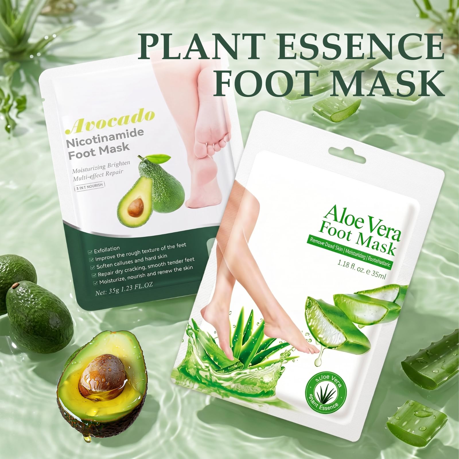 2 Paia Maschera Piedi Idratante, Esfoliante Dolce per Calli e Pelle Morta, Trattamento Quotidiano per Piedi Secchi e Screpolati, per Piedi Sempre Lisci e Morbidi (Aloe Vera e Avocado)