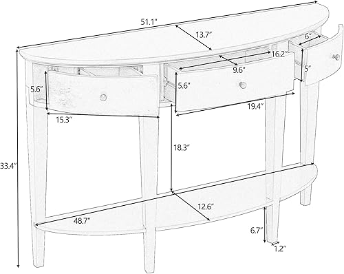 Miniatura 2 de LUMISOL Mesa de sofá curvada con cajones de almacenamiento y estante abierto, diseño curvado circular estrecho mesa de sofá para entrada, sala de