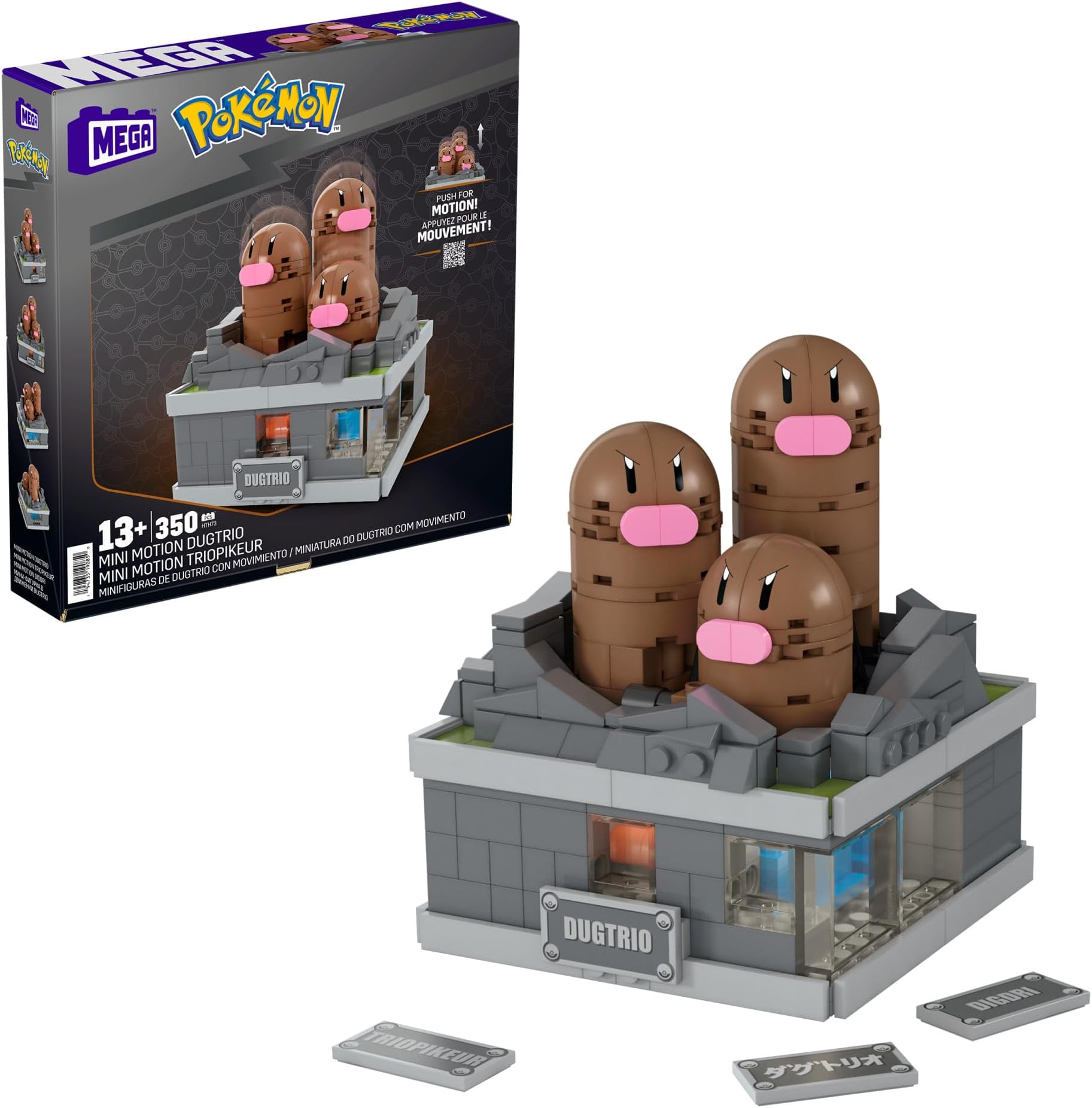 MEGA Pokémon Building Toys Set Mini Motion Dugtrio with 350 Pieces, Pop Up Motion, 5 Inches Tall, for Adult Collectors, HTH73