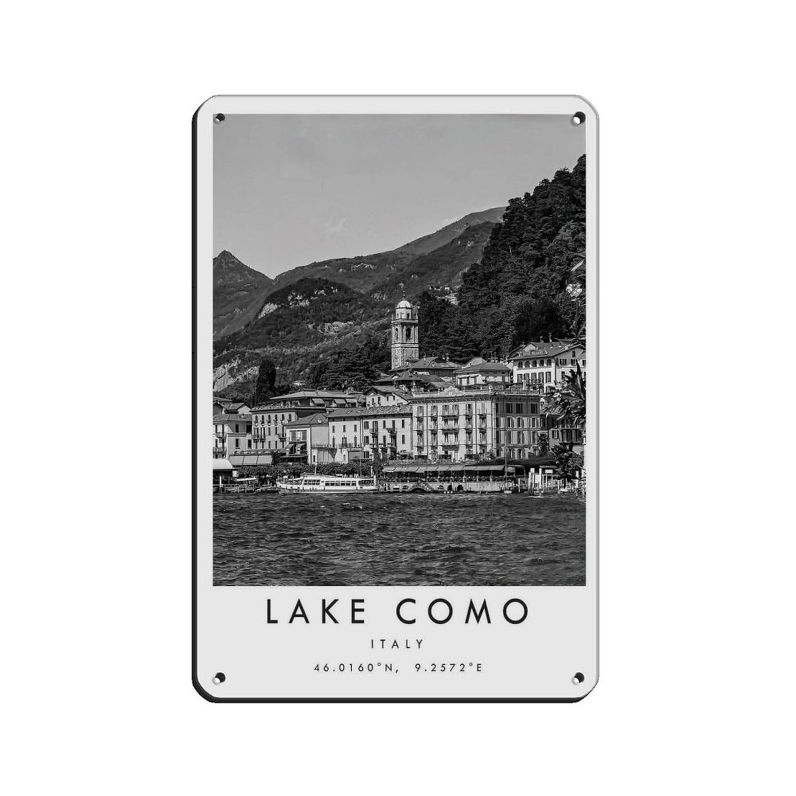 Lake Como Travel, Italy Poster Retro Poster Metal Tin Sign Chic Art Retro Iron Painting Bar People Cave Cafe Family Garage Poster Wall Decoration 8x12inch(20x30cm)