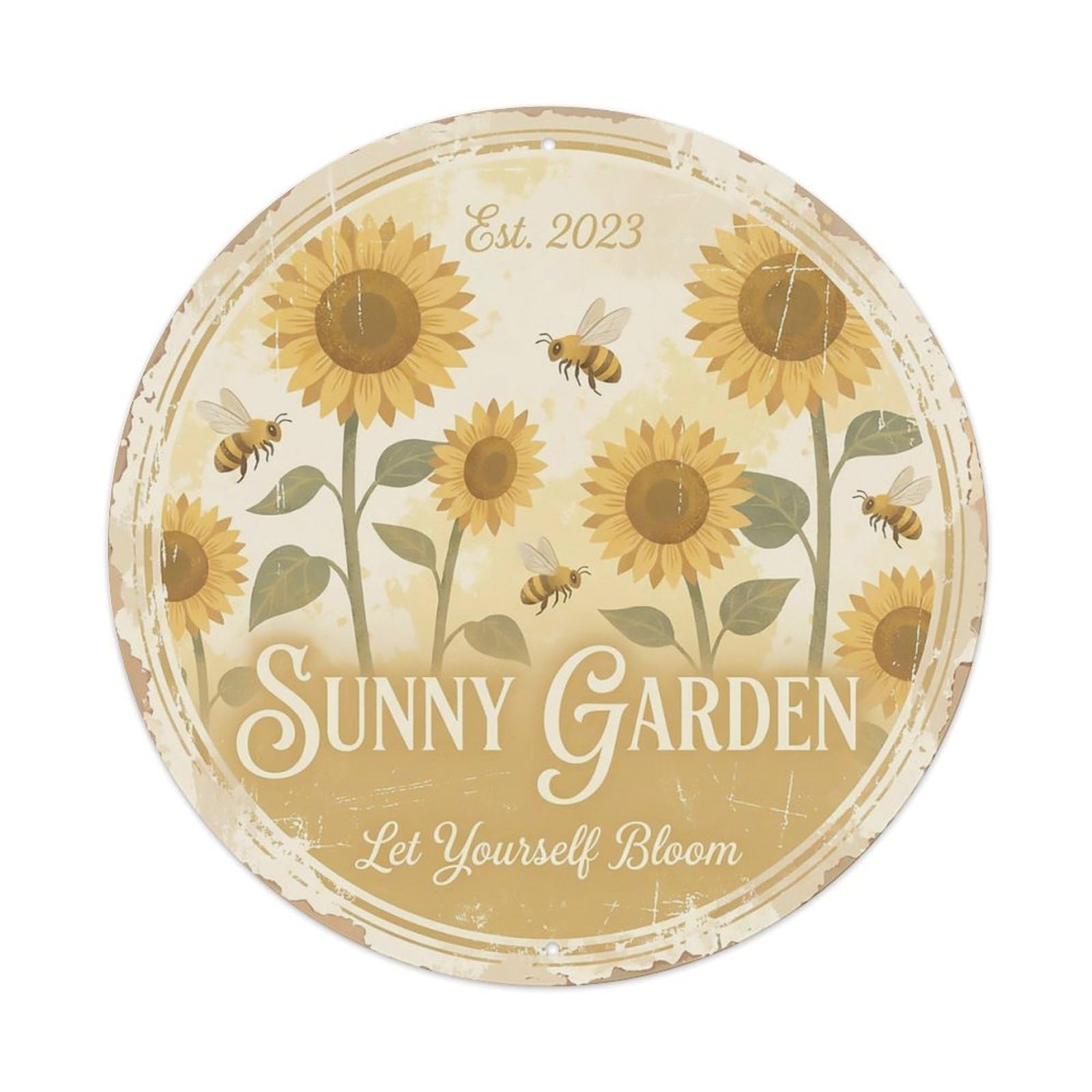 Cxhjca 8X8inch(20X20cm) Vintage Cottagecore Garden Sunflowers Sunny Metal Tin Sign