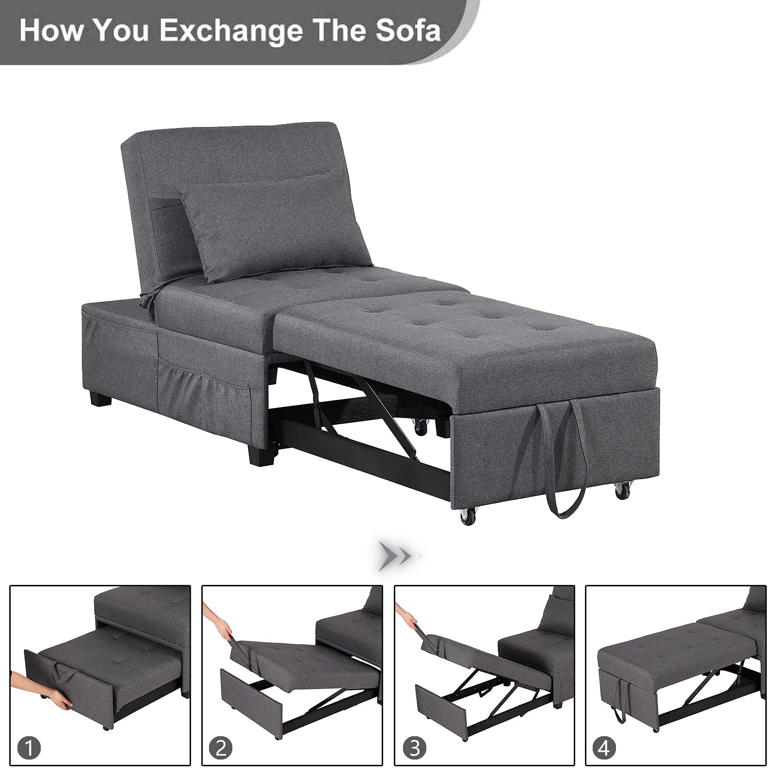 Buy SAMERY Convertible Chair Bed 4 in 1, Sleeper Chair Bed Pull Out