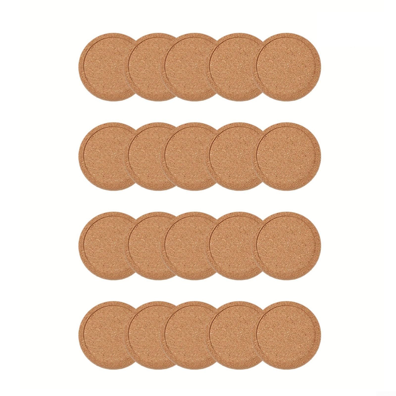 Korkuntersetzer für Kaffee, Tee, Weingläser, runde Holz-Tischmatten mit natürlichem Finish, schützt Oberflächen vor Hitze und Kondensation (20 Stück)