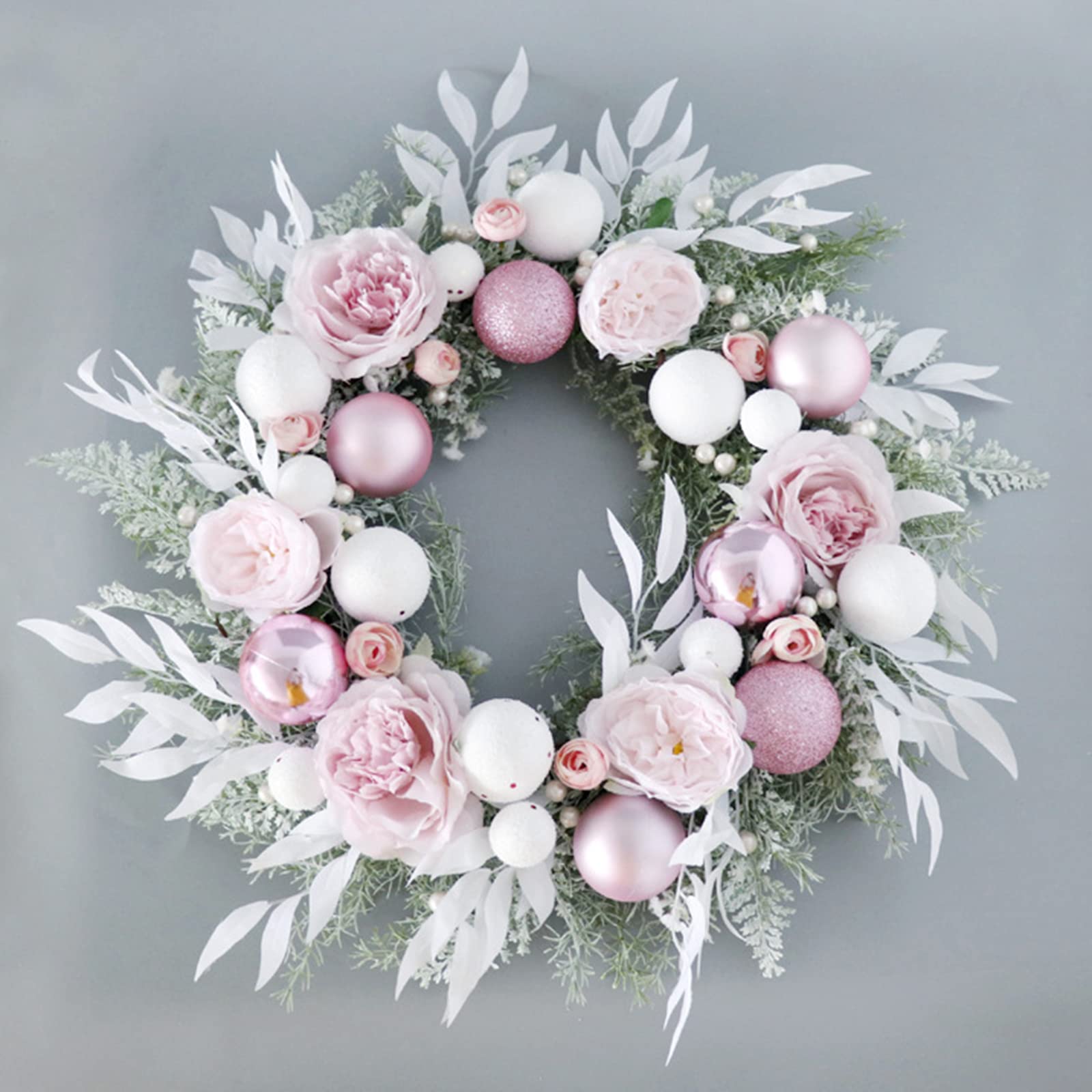 22 coronas de Navidad artículos navideños con rtificial rosa peonía eucalipto, brillante puerta delantera ventana colgante bola de Navidad corona para decoración de boda suministros festivos