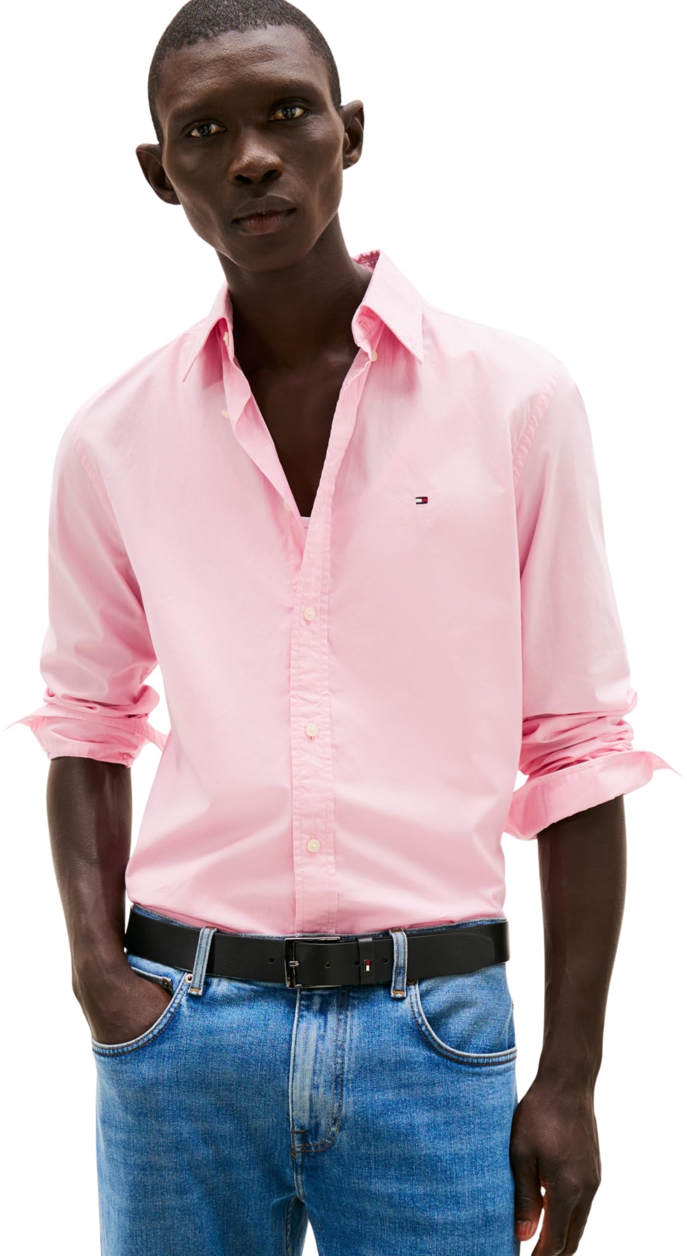 Tommy Hilfiger Uomo Camicia Flex Poplin Solid Regular Fit, Rosa (Classic Pink), XL
