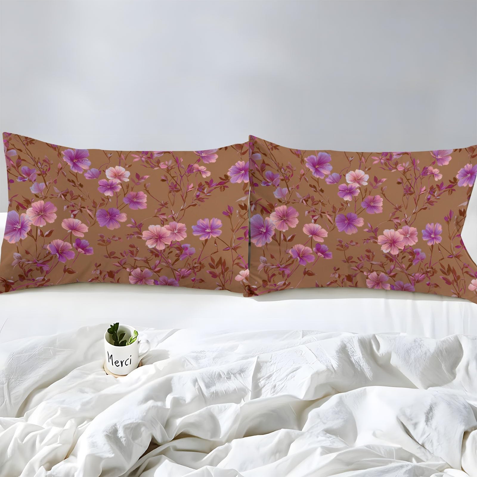 Oddychające prześcieradło z gumką 90 x 190 cm Oniryczna elegancja kwiatowa z gumką Prześcieradło z gumką z miękkiej mikrofibry, antypoślizgowe, odporne na zmarszczki, komplet pościeli, różowe