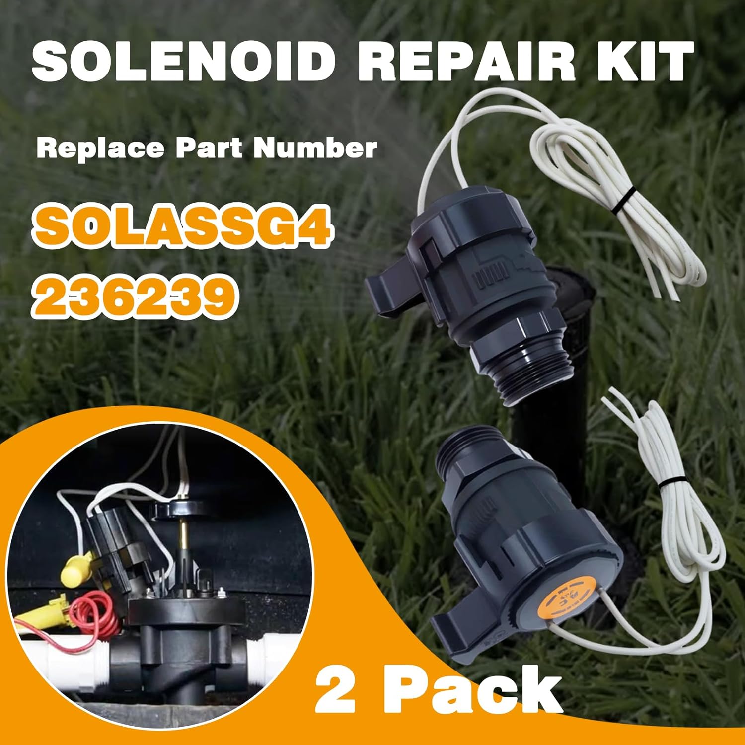 2 Pack Solenoid Repair Kit Fit for HydroRain Rain Bird 24V SOLASSG4 Sprinkler System PEB PGA EFB-CP BPE BPES and GB Valves,Sprinkler Solenoid Replace 236239 SOLASSG4