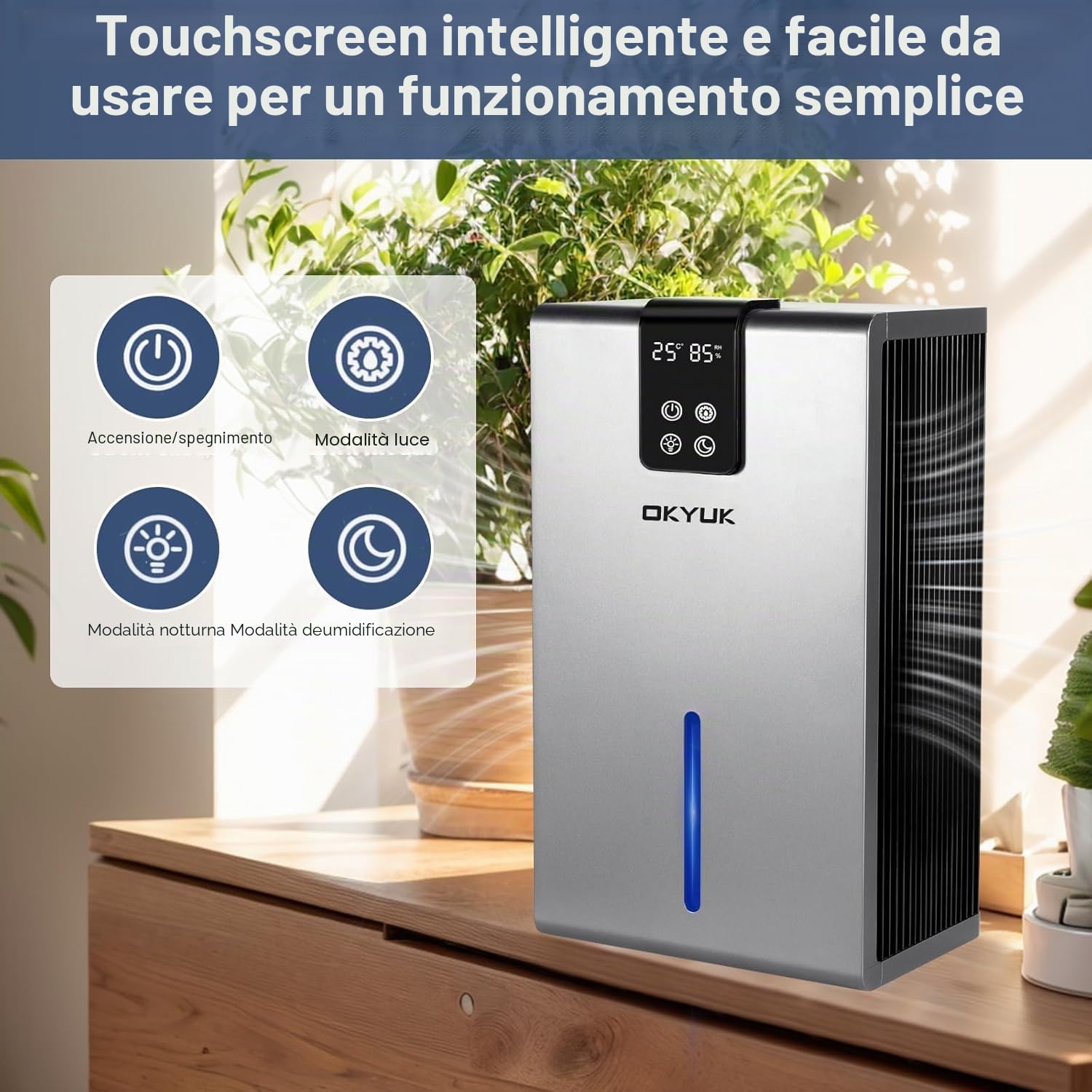 Deumidificatore, 2800 ml, deumidificatore elettrico per casa con spegnimento automatico, luce LED a 7 colori, ideale per camper, bagno, camera da letto, cantina