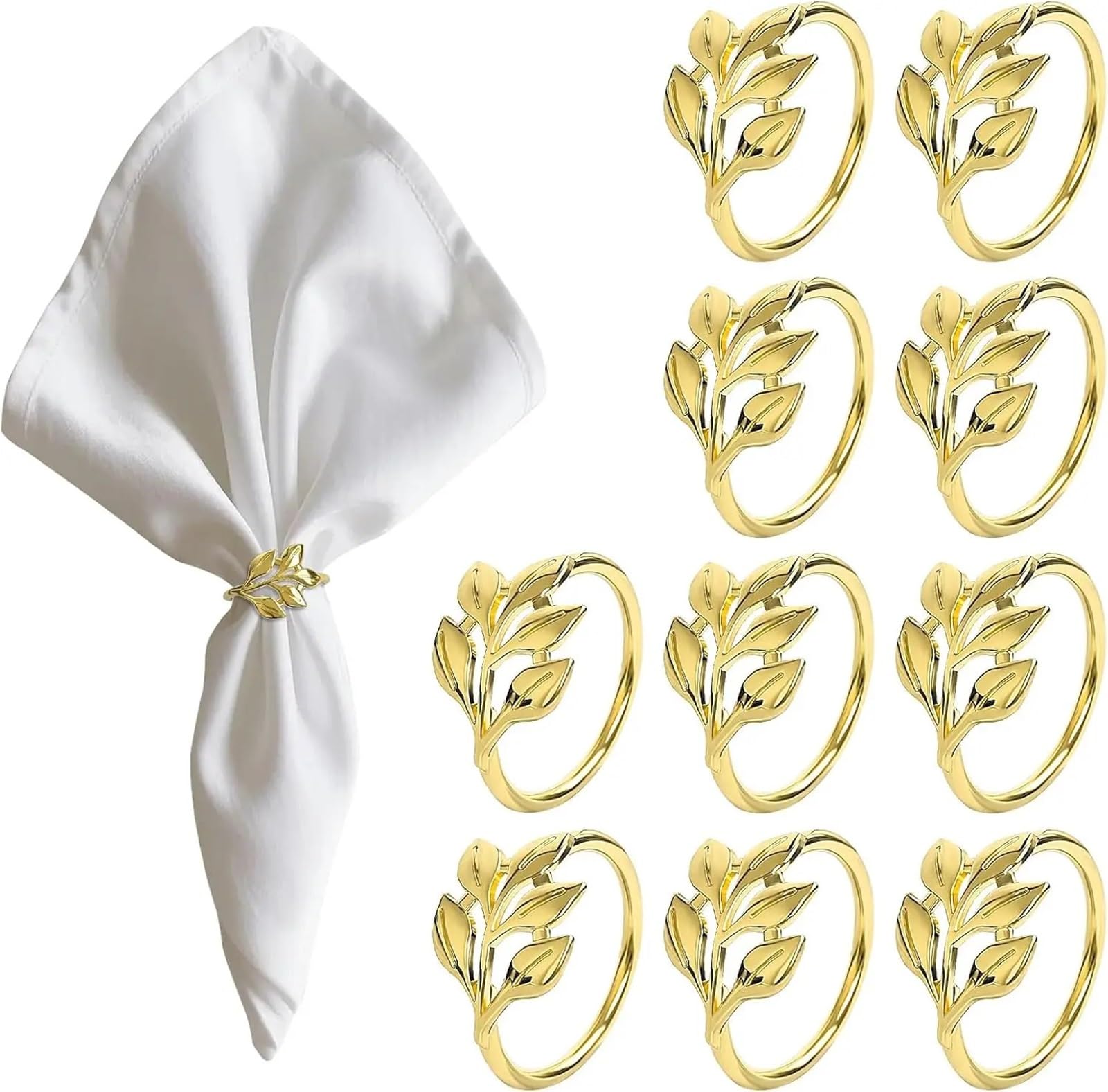 Leaf Napkin Rings 10Pcs Stainless Steel for Fall Thanksgiving Table Decor