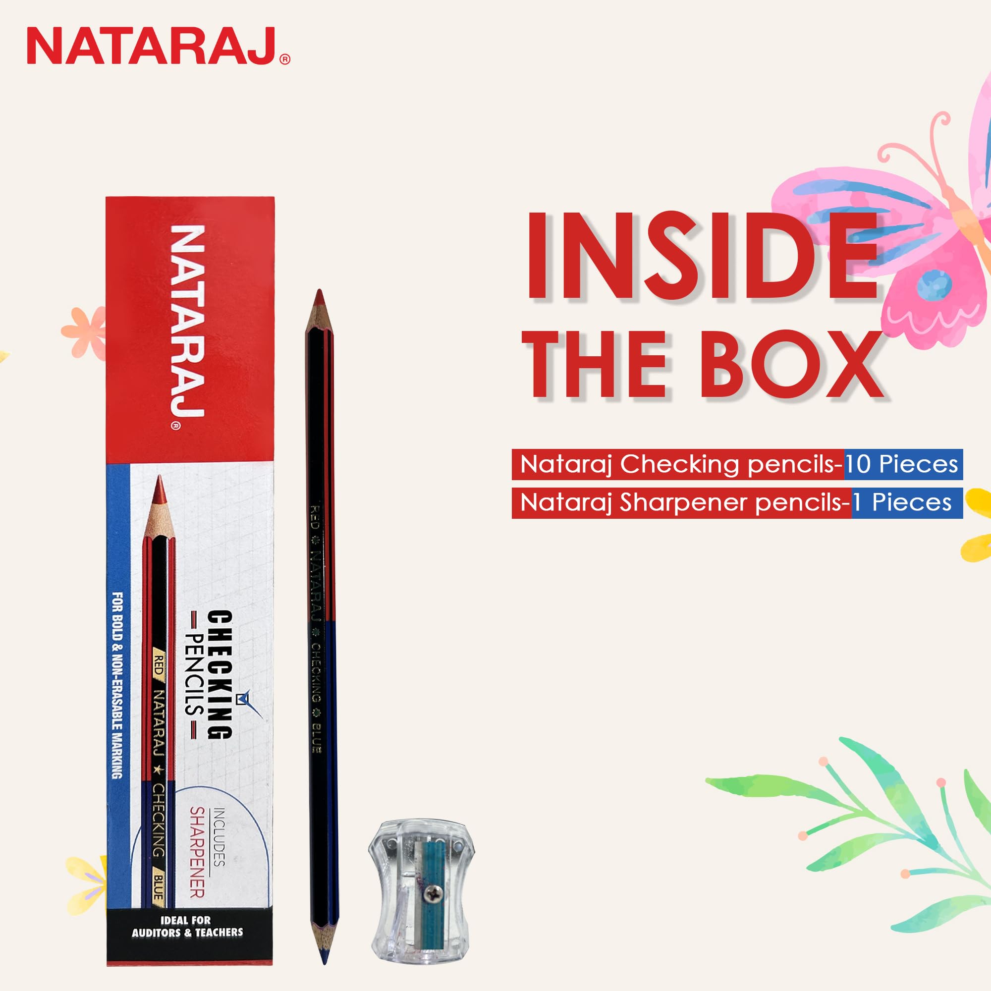 Nataraj Checking Pencils Red & Blue, Hexagonal Shape, Break-resistant Bonded Lead, Comfortable & Soft Grip, Double Headed Design, Suitable for Kids (Pack of 1) product image 5
