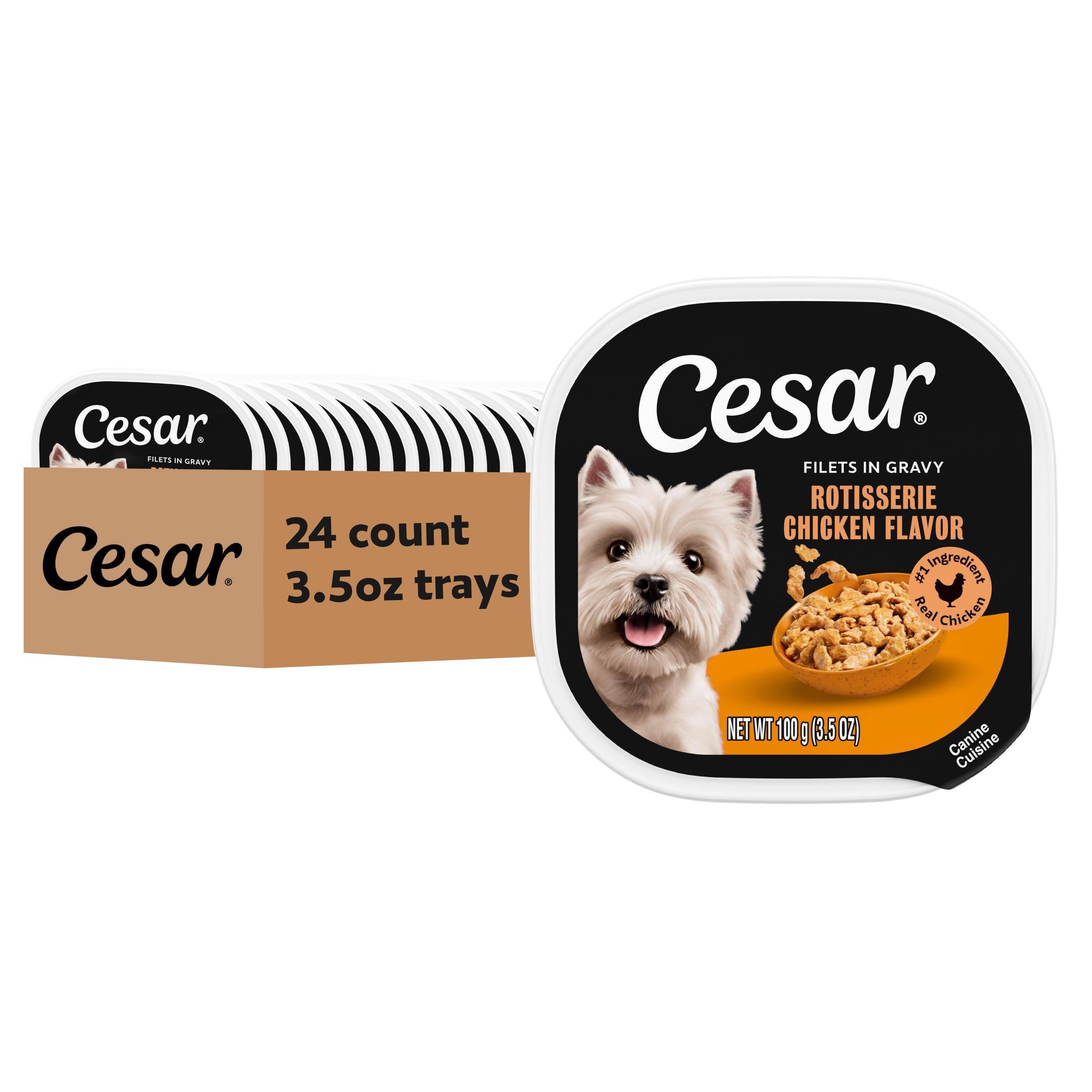 Cesar Filets in Gravy Wet Dog Food, Rotisserie Chicken, 3.5 oz, 24 Count